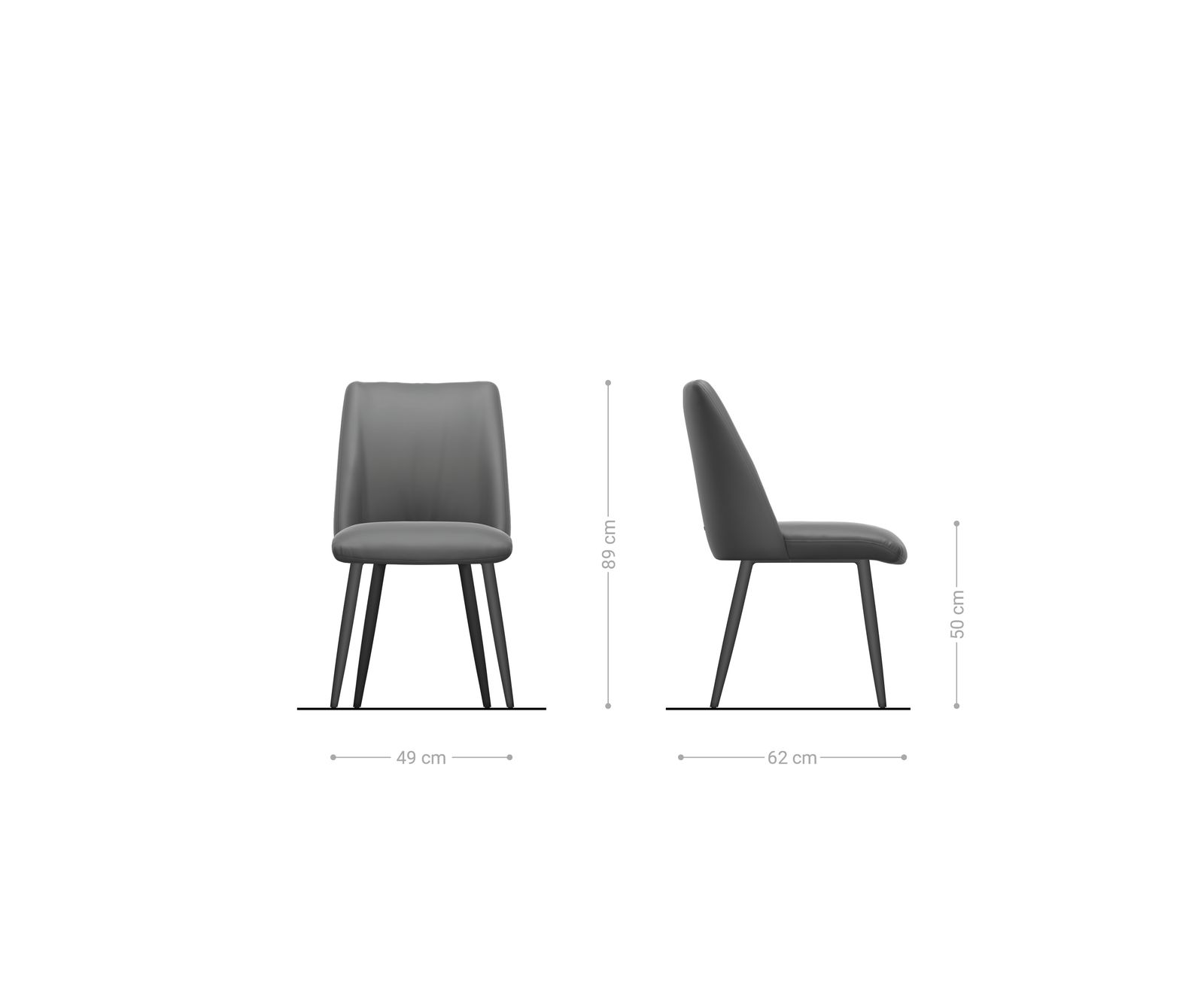 Chaise-de-salle-à-manger Elso-Flex cuir de vache noir 4 pieds coniques acier inoxydable brossé ressorts ensachés 5