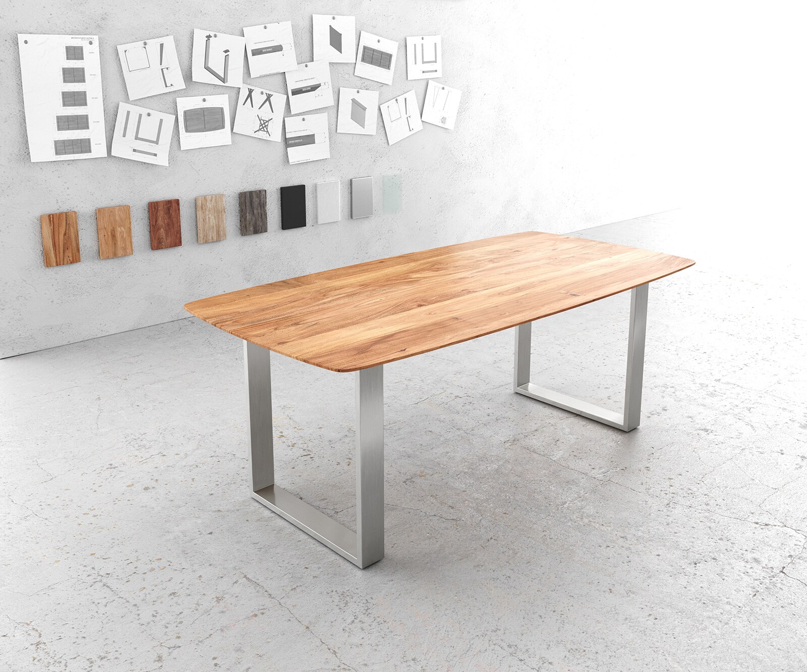 Table à manger Edge Boot 200x100 acacia naturel acier inoxydable small Bord suisse 1