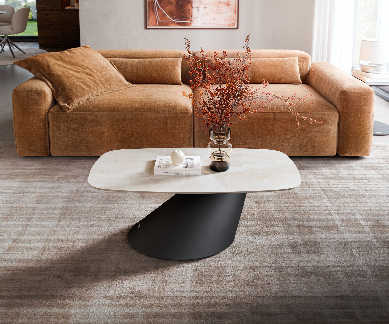 Table basse Edge forme bateau 100x50 cm céramique Onyx Champagne Conis métal noir 2