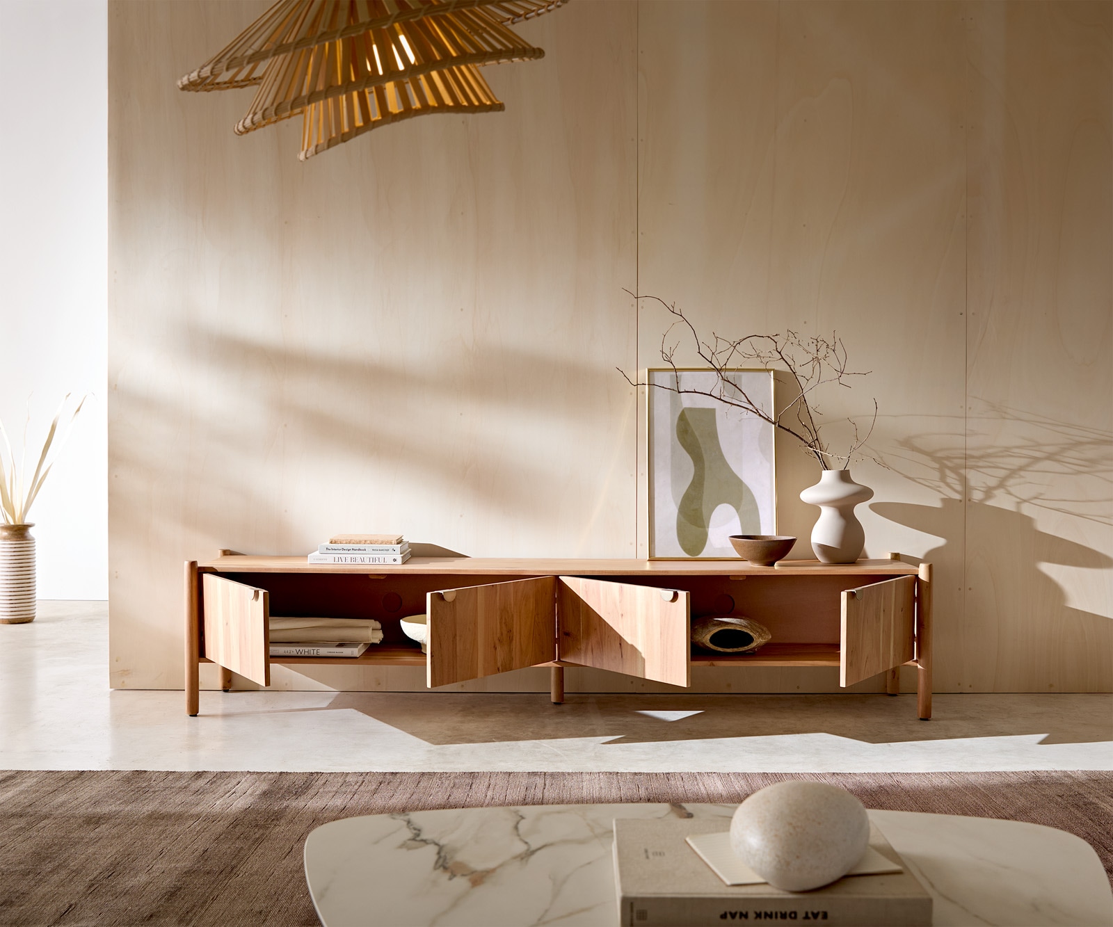 Meuble-TV Caius 220 cm acacia aura 4 portes 4