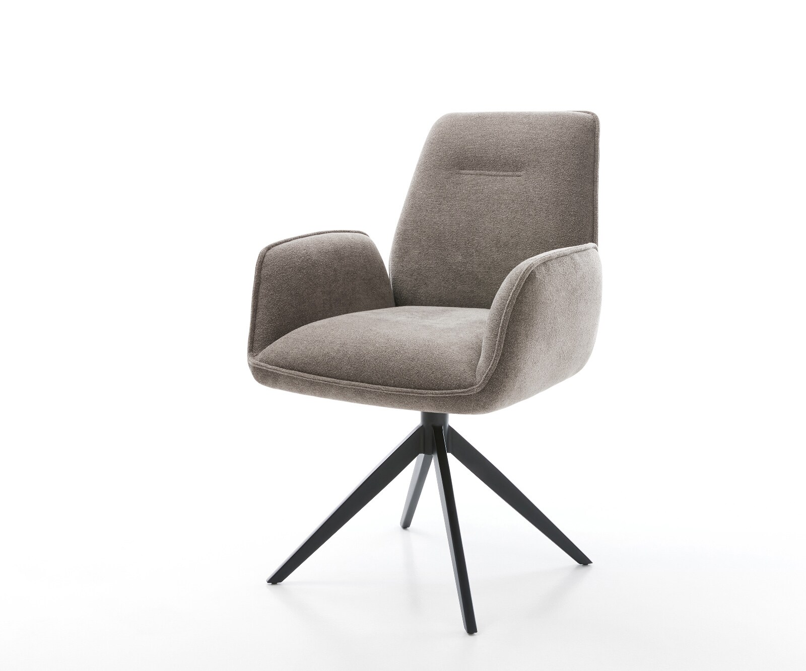 Chaise-pivotante Zoa-Flex tissu structuré doux taupe pied croisé large noir pivotement sur 360° fonction bascule ressorts ensachés