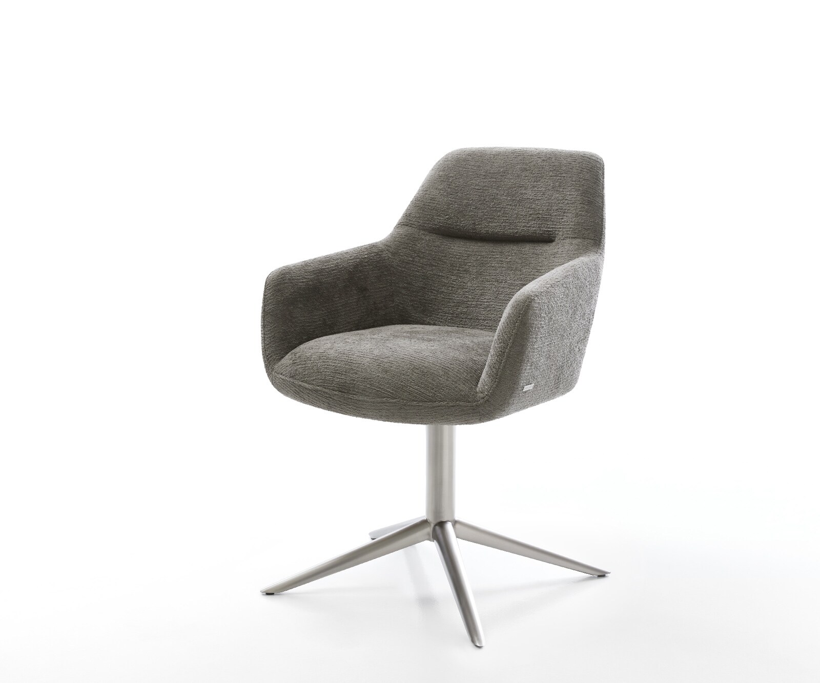 Chaise-pivotante Pejo-Flex bouclé doux couleur boue pied de chaise 4 branches acier inoxydable pivotement sur 360° fonction bascule resorts ensachés
