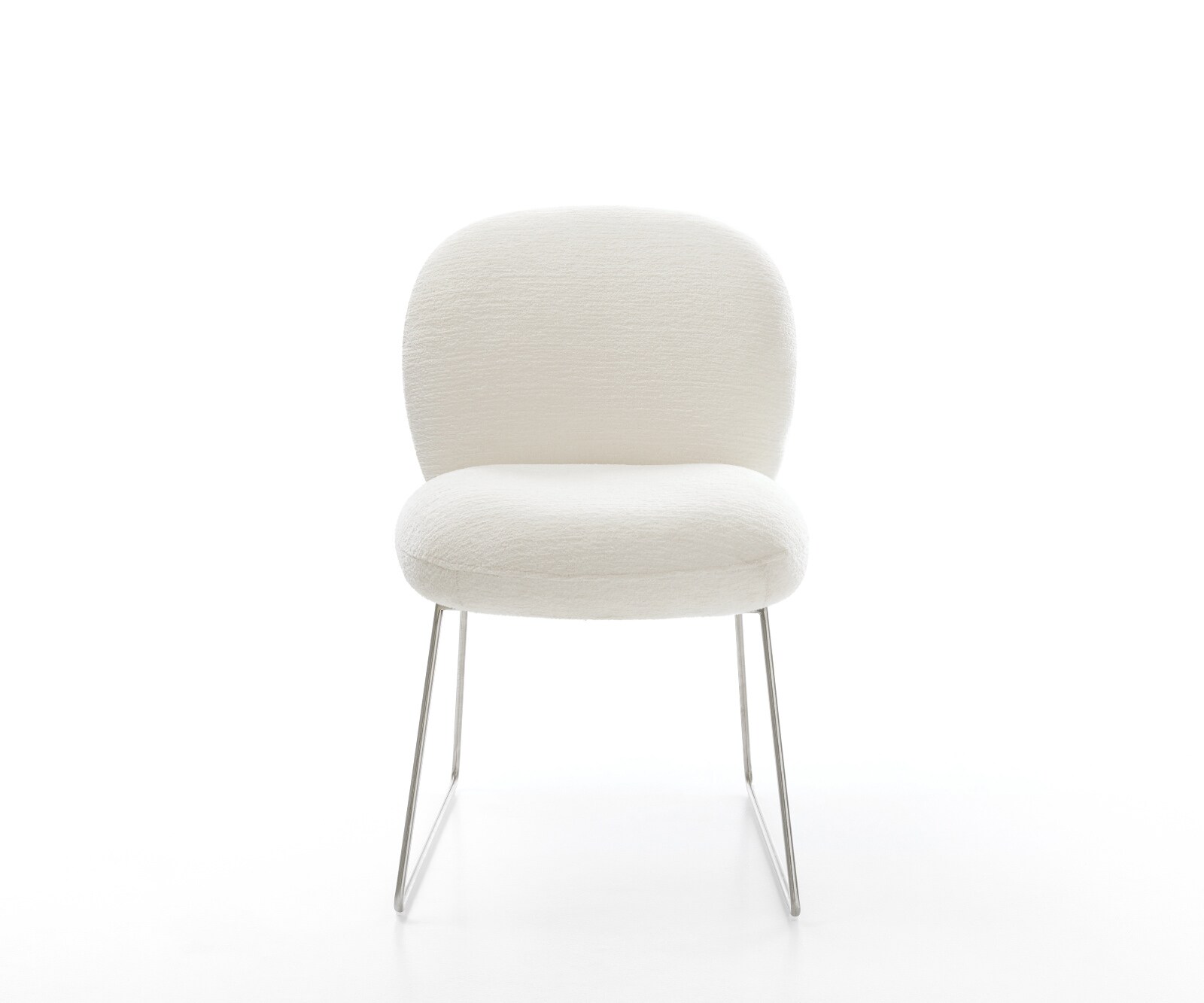 Chaise-de-salle-à-manger Nube-Flex bouclé doux beige pied trapèze acier inoxydable resorts ensachés 2