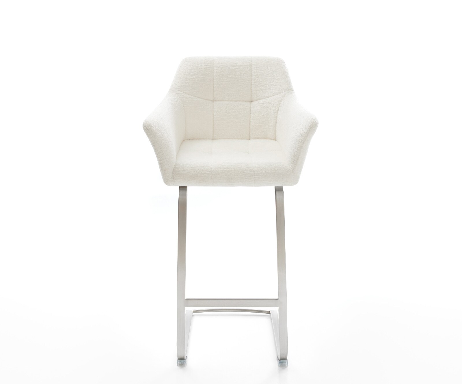 Chaise-de-bar Yulo-Flex Bouclé doux Beige Pied cantilever acier inoxydable Argent 2