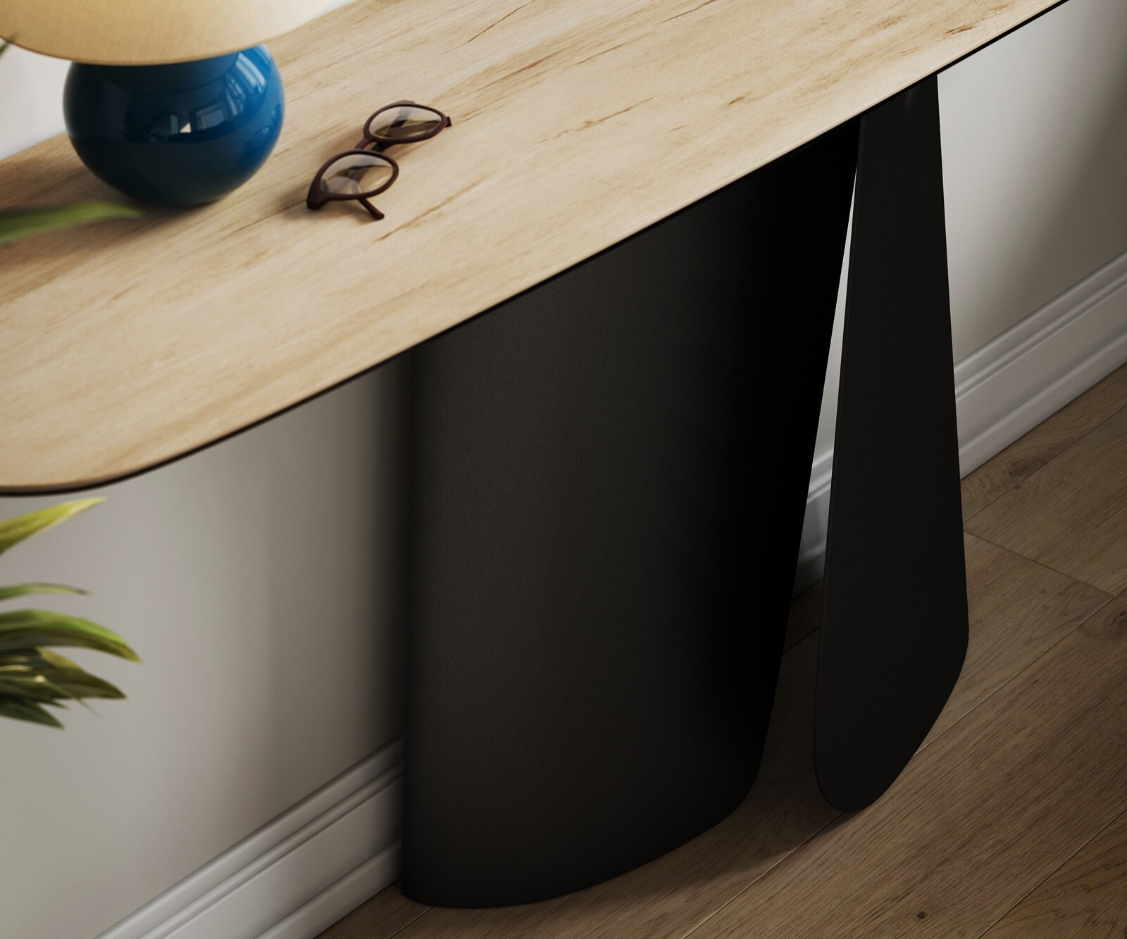 Console Edge forme bateau 180x40 cm Céramique Laminam® Sabbia Eichefarbig Livos Métal Noir 6
