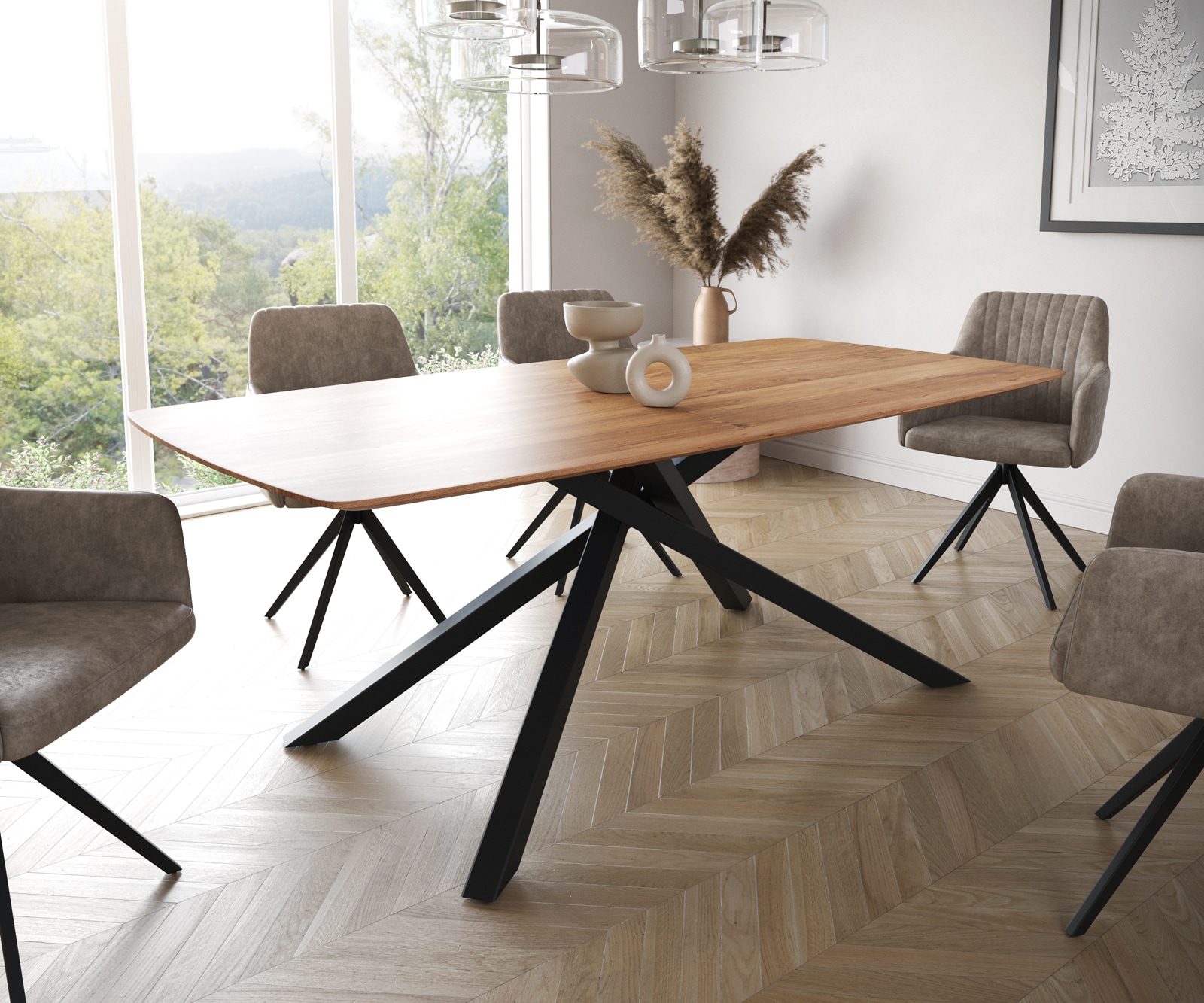 Table à manger Edge Boot 200x100 acacia nature cadre croisé rectangle noir bord suisse