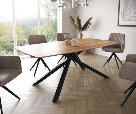 Table à manger Edge Boot 200x100 acacia nature cadre croisé rectangle noir bord suisse