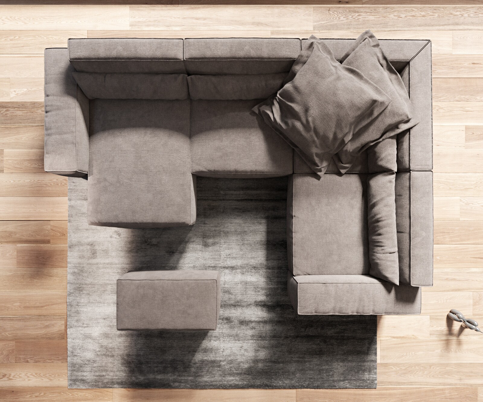 Canapé panoramique Sirpio 300x210 cm Microfibre Marron Kaki Recamiere variable avec Tabouret 6