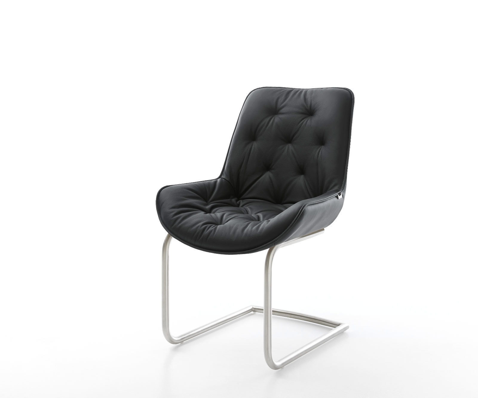 Cantilever Taimi-Flex cuir de vache noir pied cantilever rond acier inoxydable brossé Cantilever Taimi-Flex cuir de vache noir pied cantilever rond acier inoxydable brossé