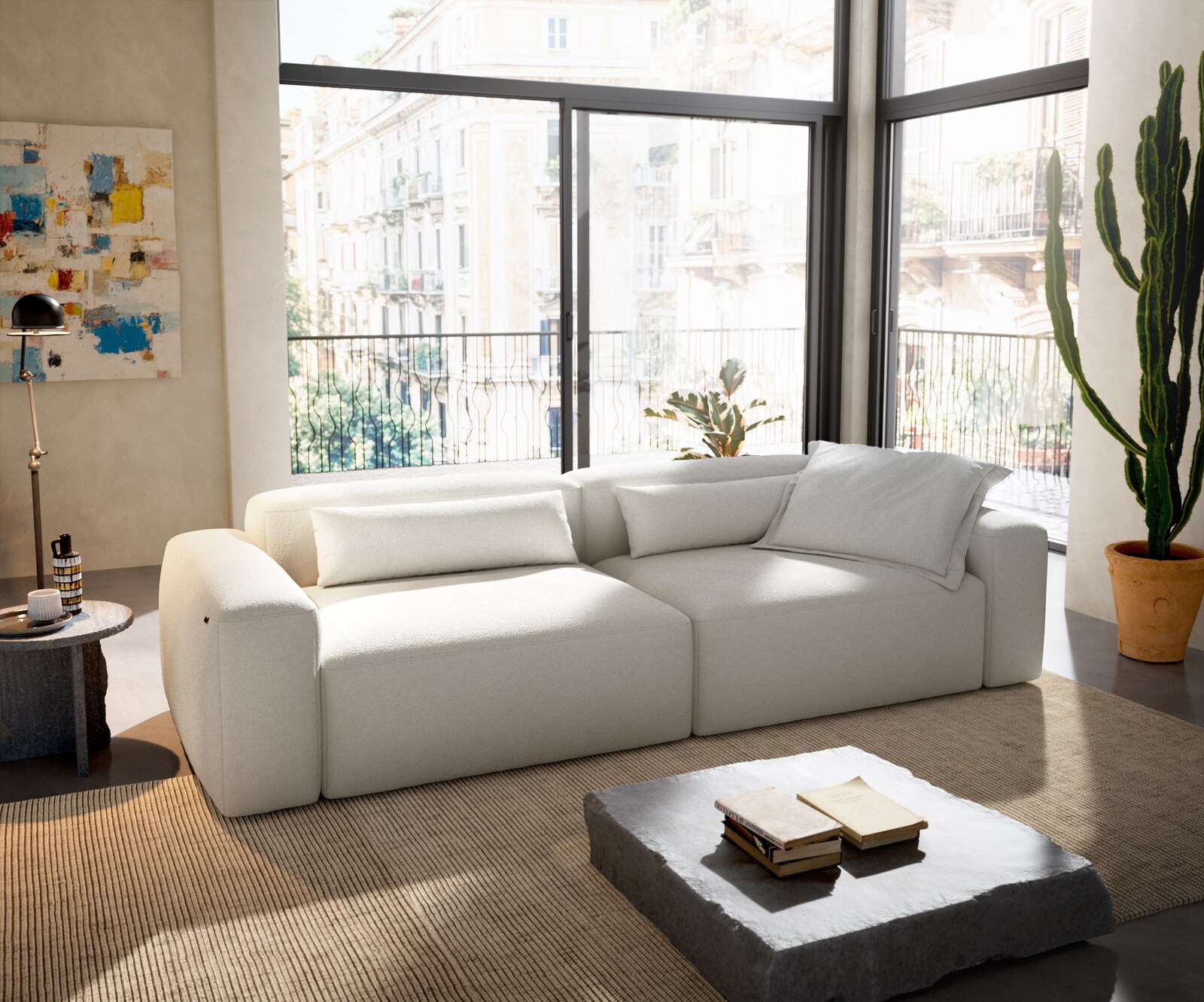 Bigsofa Freestyle 280x110 cm Bouclé Crème-blanc couture plate 3