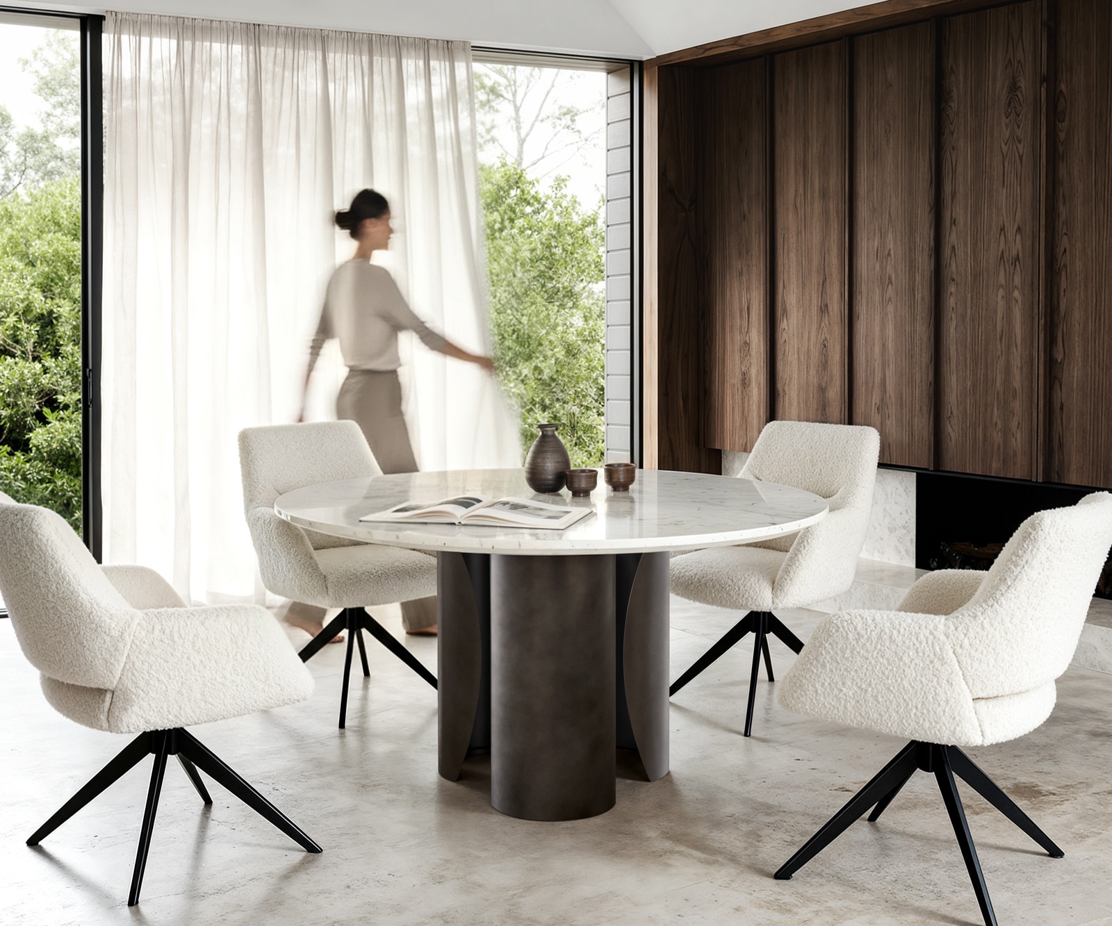 Table-de-à manger Adenza ronde 140 x 140 cm Marbre blanc Métal noir antique 1