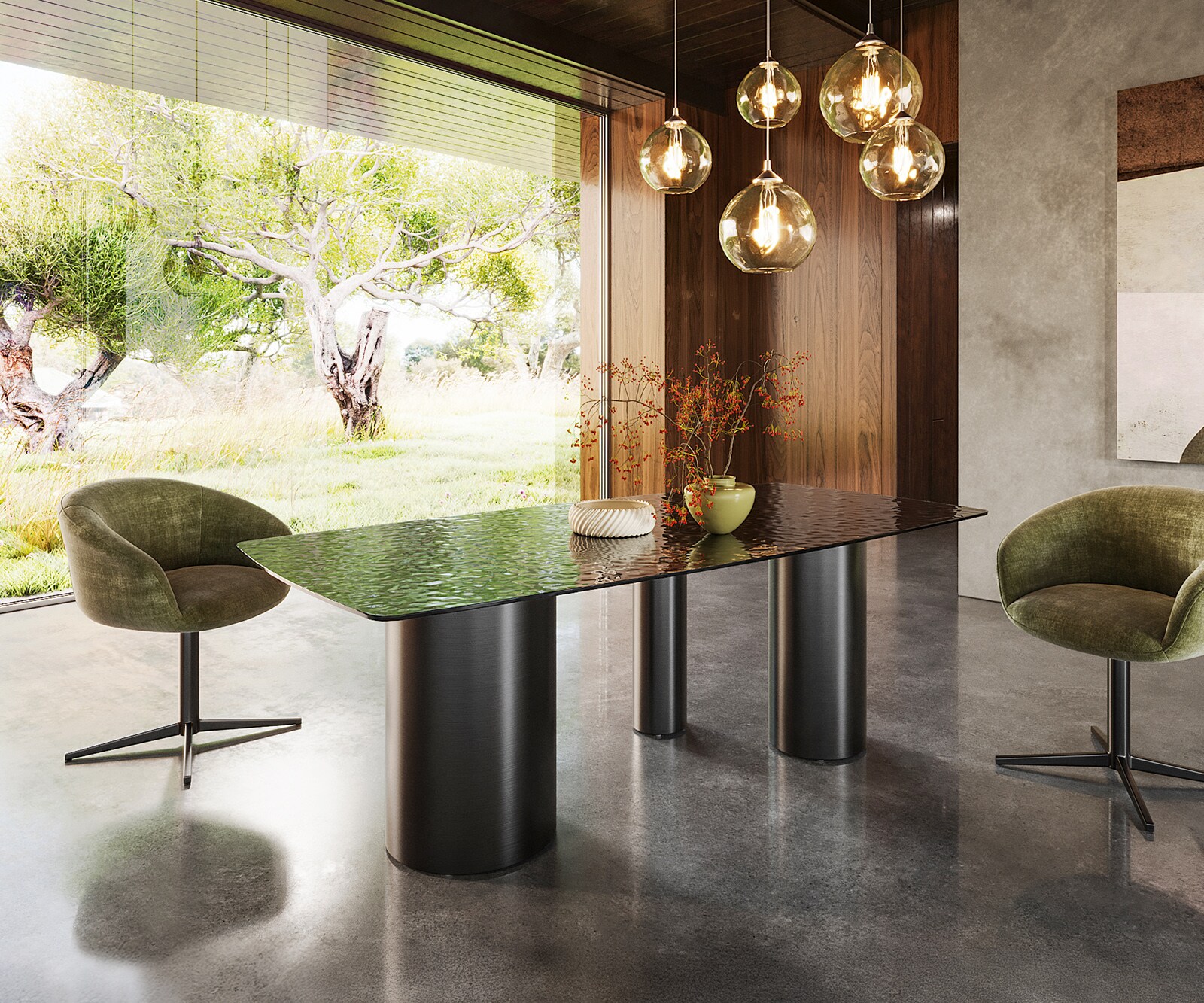 Table à manger Edge Boot 200x100 verre en relief noir 3D-Design Troa acier inoxydable graphite 4