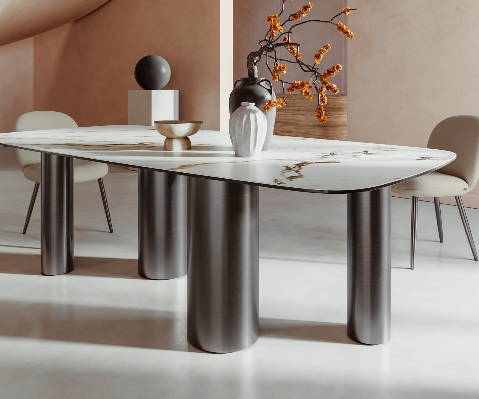 Table à manger Edge Boot 240x120 Céramique Calacatta Luxe Blanc-Doré-Gris Pilier Acier inoxydable Graphite 6 Table à manger Edge Boot 240x120 Céramique Calacatta Luxe Blanc-Doré-Gris Pilier Acier inoxydable Graphite 6