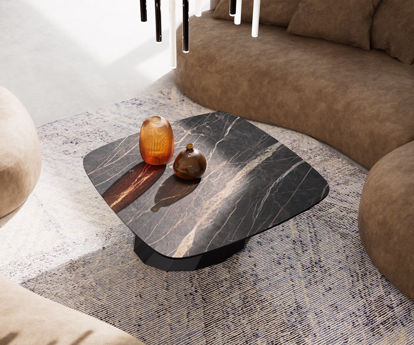 Table basse Edge Boot 90x90 cm céramique Laminam® Noir Desir brun Parabi métal noir 4