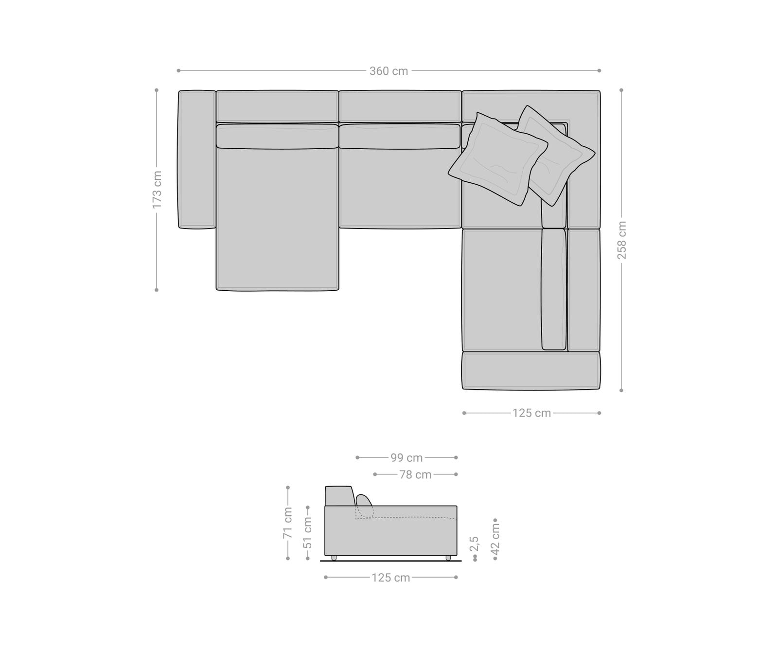 Canapé panoramique Sirpio XL 360x260 cm Microfibre Marron Kaki Recamiere variable 8