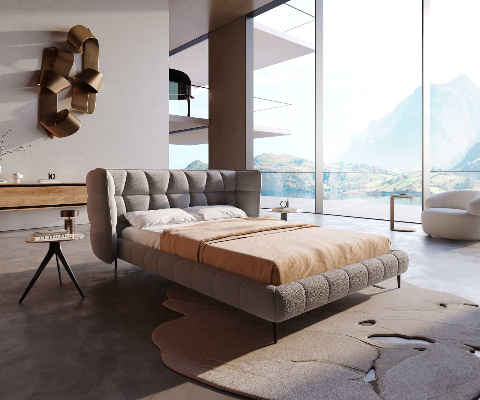 Sommier rembourré Capujo 140x200 cm Bouclé Gris Argenté Sommier rembourré Capujo 140x200 cm Bouclé Gris Argenté