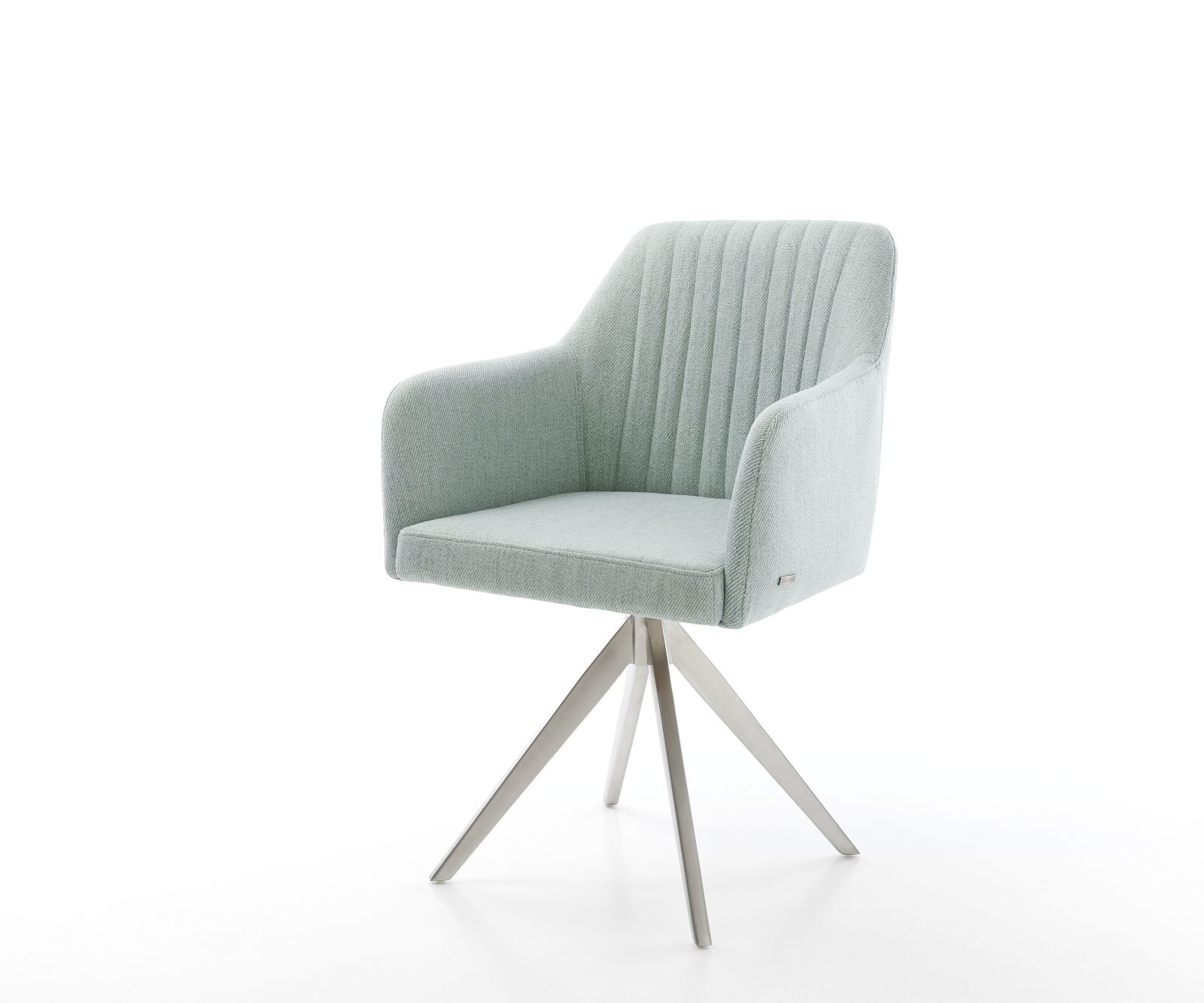 Chaise-de-salle-à-manger Greg-Flex rayures Vert menthe pied croisé angulaire acier inoxydable brossé ressorts ensachés