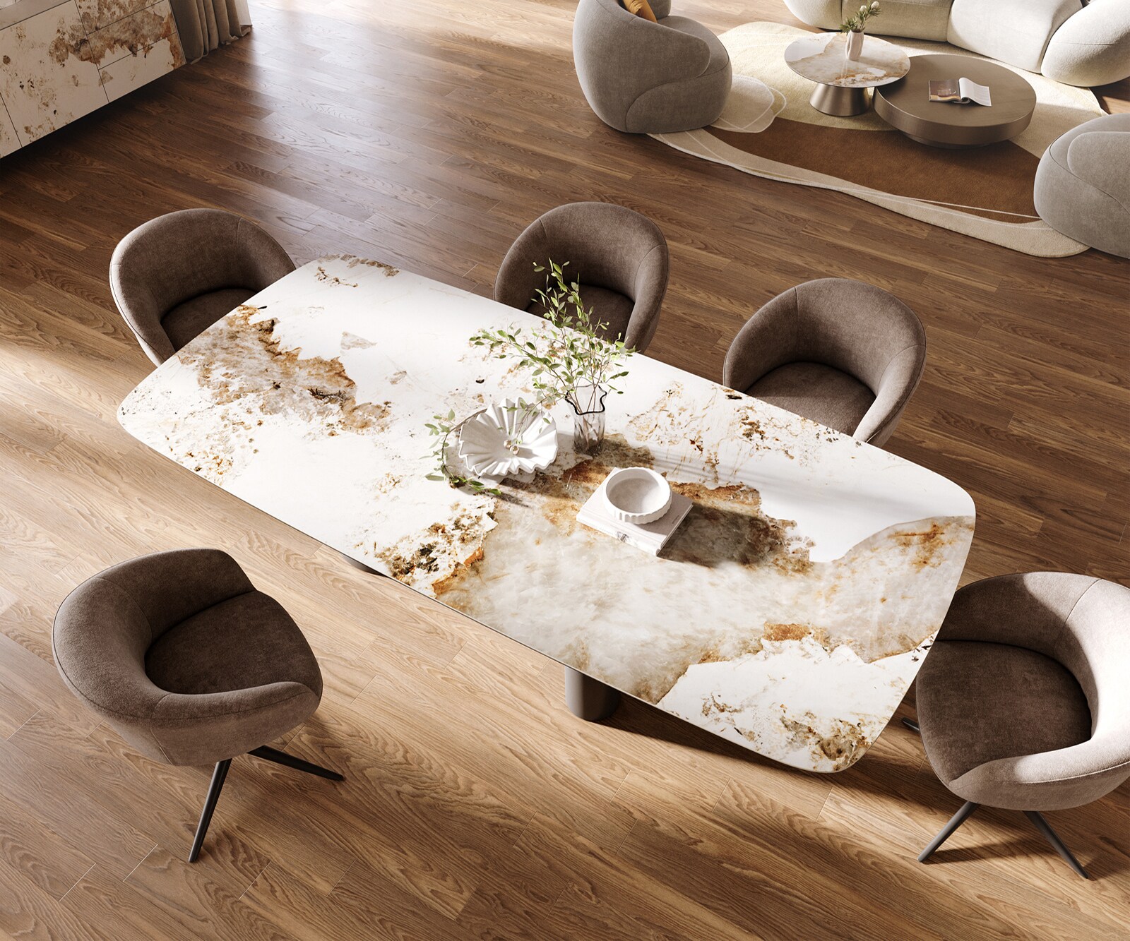 Table à manger Edge Boot 260x120 cm Céramique Minas Melange Blanc-Beige Troa Métal Noir 4