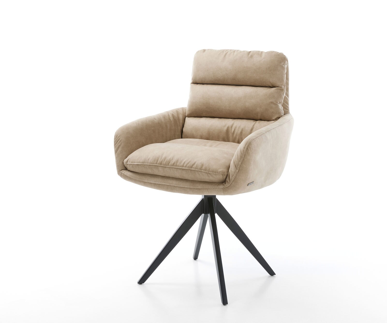 Chaise-de-salle-à-manger Abelia-Flex avec accoudoirs microvelours beige vintage pied croisé angulaire noir