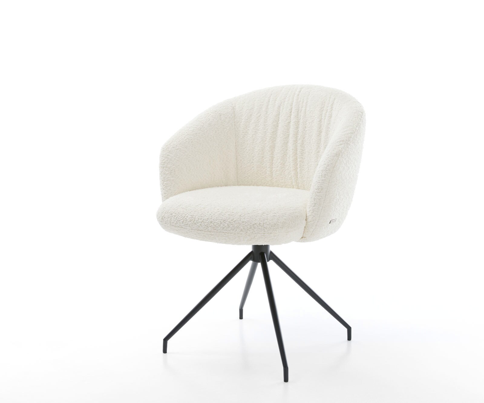 Chaise-pivotante Caja-Flex avec accoudoirs bouclé blanc pied croisé conique noir pivotement sur 180° ressorts ensachés