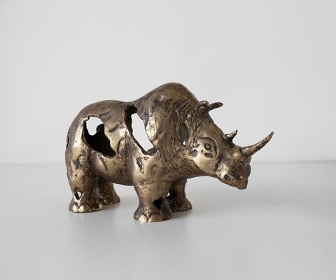 Figurine Rinoro l53 x P19 x H30 cm Aluminium Oro Antico Faite main