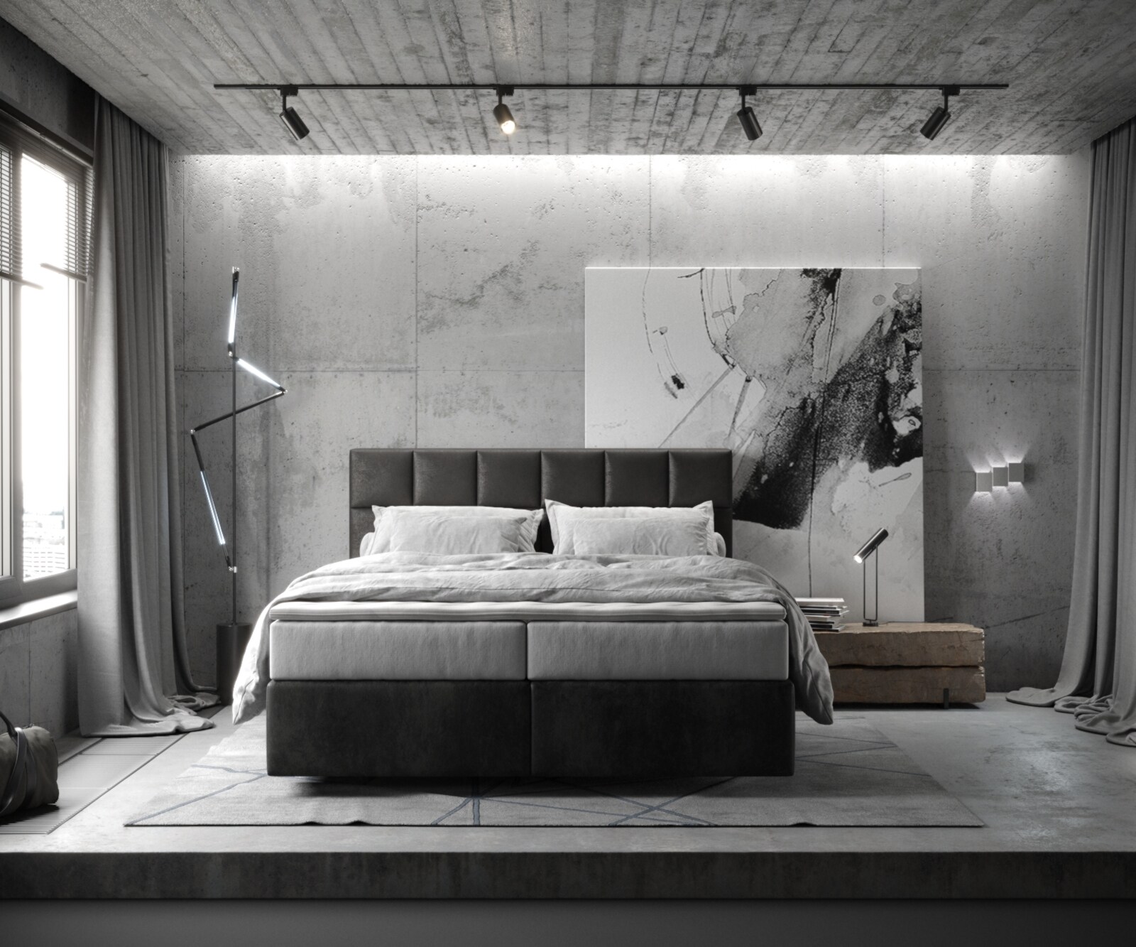 Lit-à-sommier-tapissier Dream-Fine 160x200 cm microfibre anthracite vintage avec matelas TFK et surmatelas viscoélastique 1