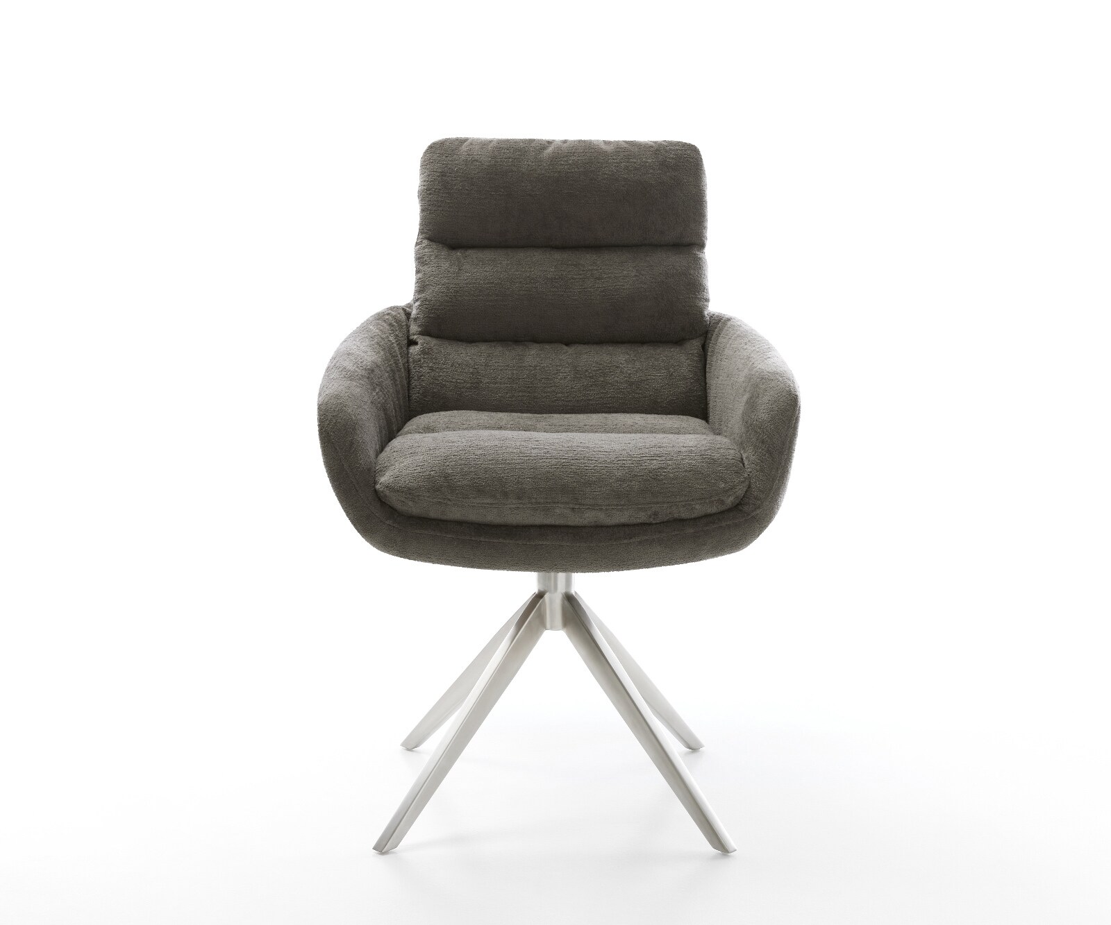 Chaise-pivotante Abelia-Flex avec accoudoirs bouclé doux couleur boue pied croisé large acier inoxydable pivotement sur 360° fonction bascule 1