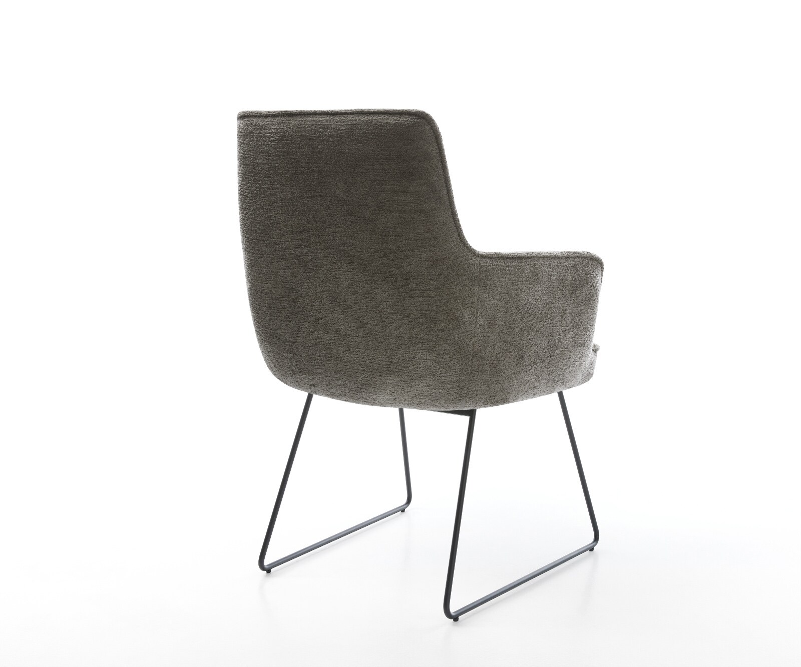 Chaise-de-salle-à-manger Heira-Flex avec accoudoirs bouclé doux couleur boue pied trapèze noir resorts ensachés 5