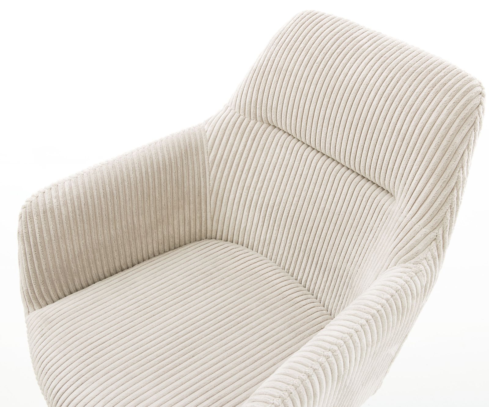 Chaise-pivotante Pejo-Flex côtelé beige pied croisé large acier inoxydable brossé pivotement sur 360° fonction bascule ressorts ensachés 3