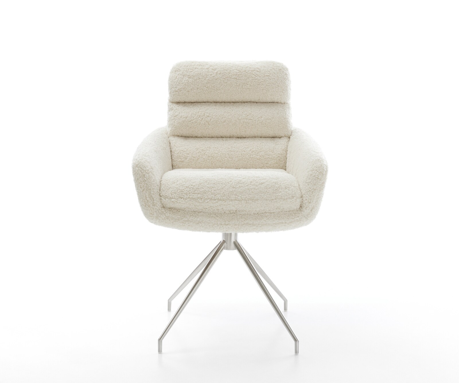 Chaise-de-salle-à-manger Abelia-Flex avec accoudoirs tissu teddy beige pied croisé conique acier inoxydable 2