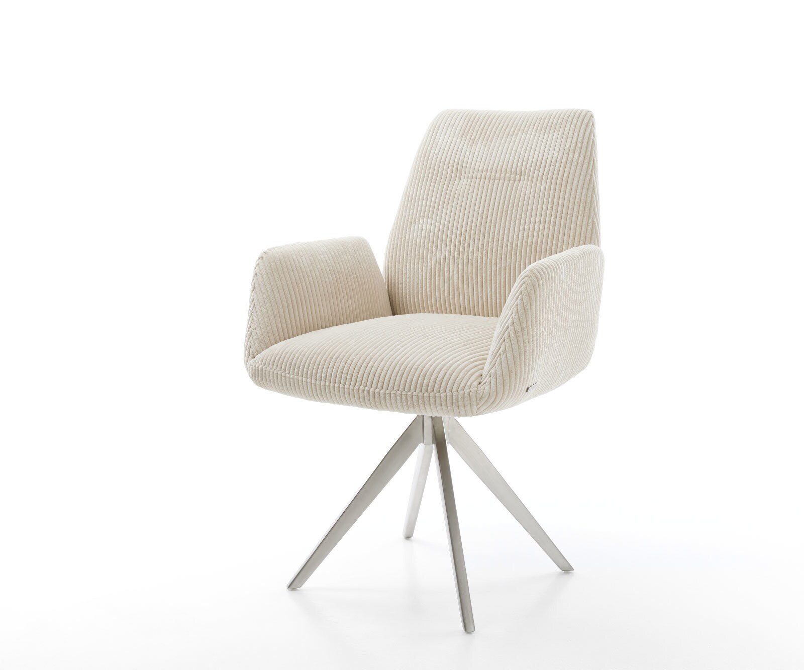 Chaise-de-salle-à-manger Zoa-Flex côtelé beige vintage pied croisé angulaire acier inoxydable brossé ressorts ensachés