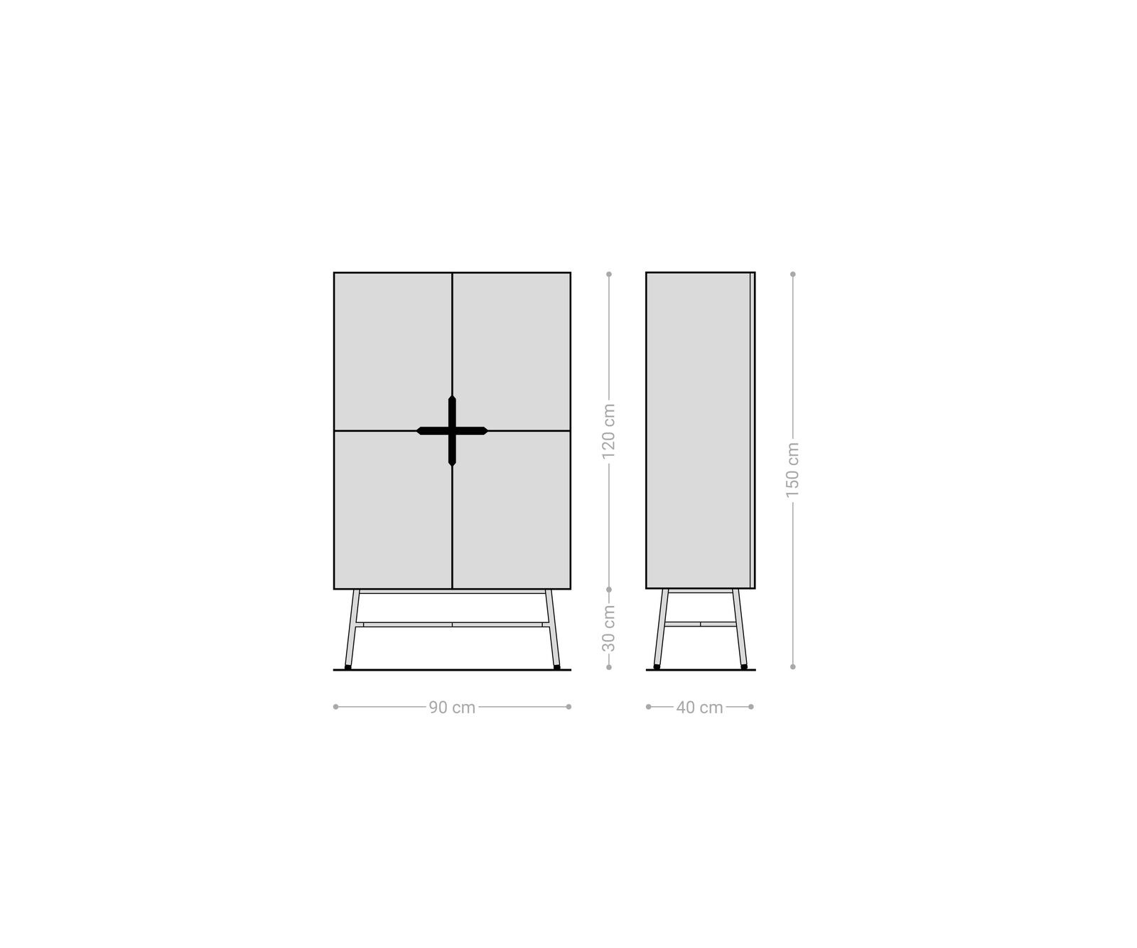 Buffet-haut Mikkusu 90x150 cm bambou naturel manguier noir 4 portes métal noir 5