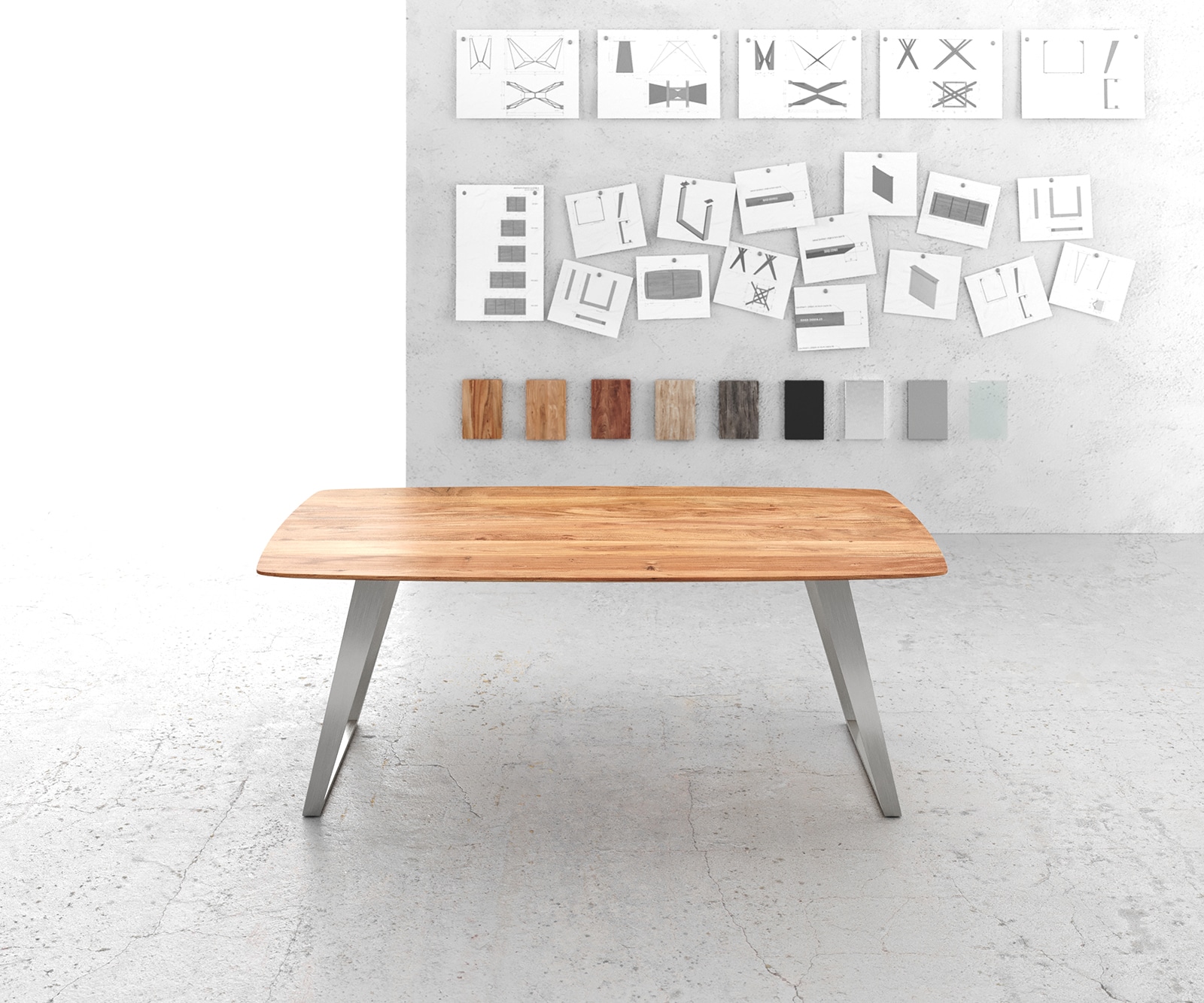 Table à manger Edge Boot 200x100 Acacia Naturel Inox inclinéee Bord Suisse 1 Table à manger Edge Boot 200x100 Acacia Naturel Inox inclinéee Bord Suisse 1