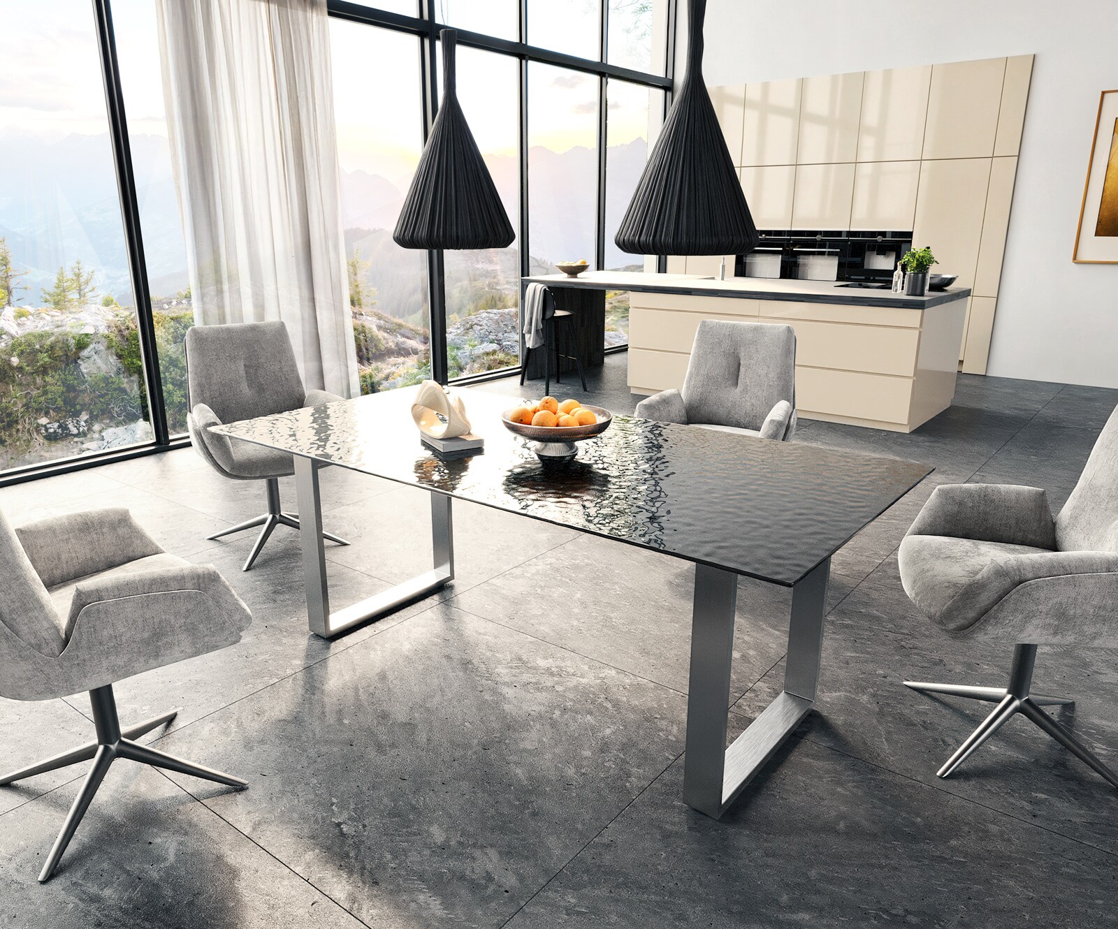 Table à manger Edge 200x100 verre fondu noir fumé relief en 3D acier inoxydable mince 5