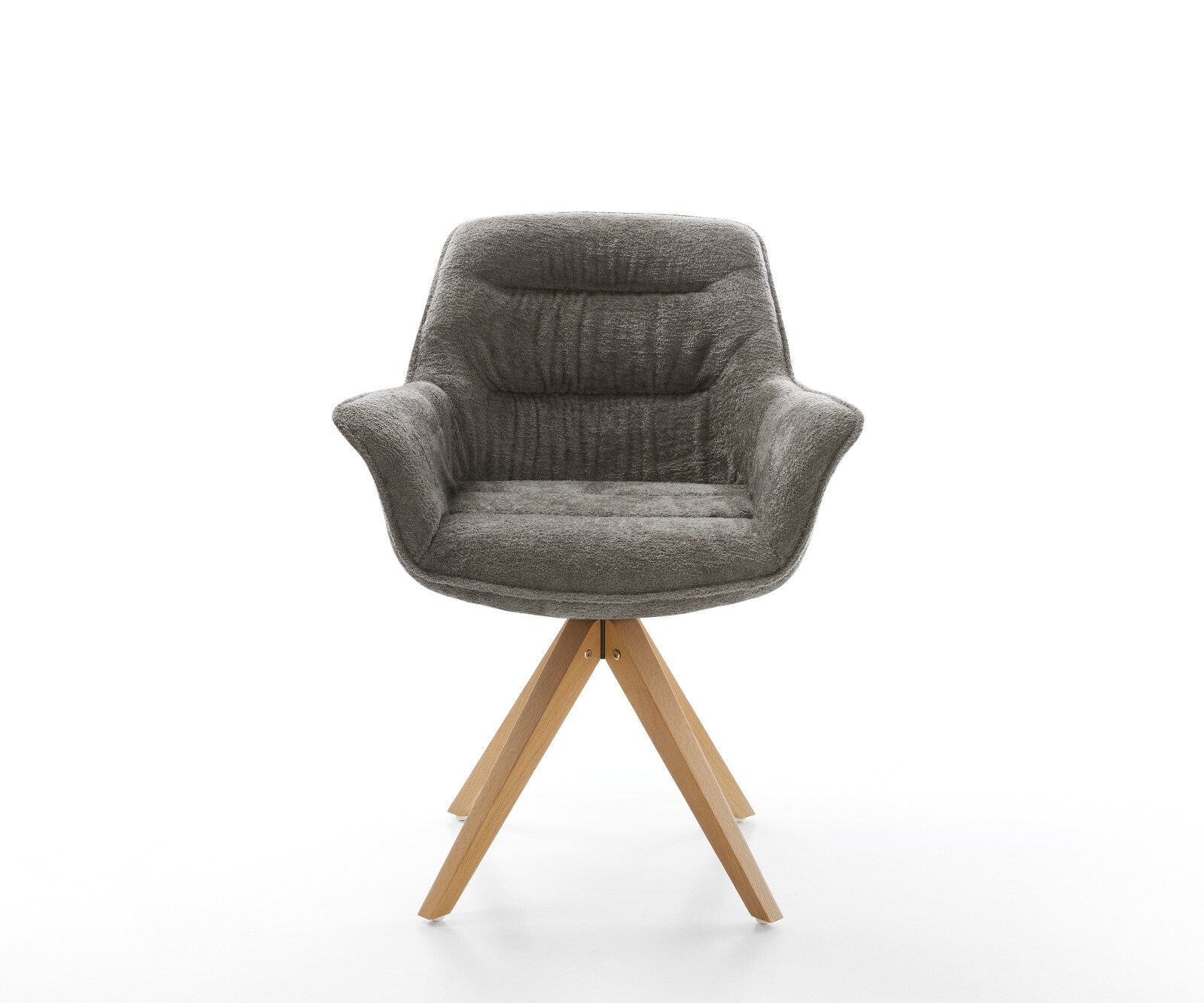 Chaise-pivotante Kaira-Flex bouclé doux couleur boue pied en bois angulaire naturel pivotement sur 180° 1