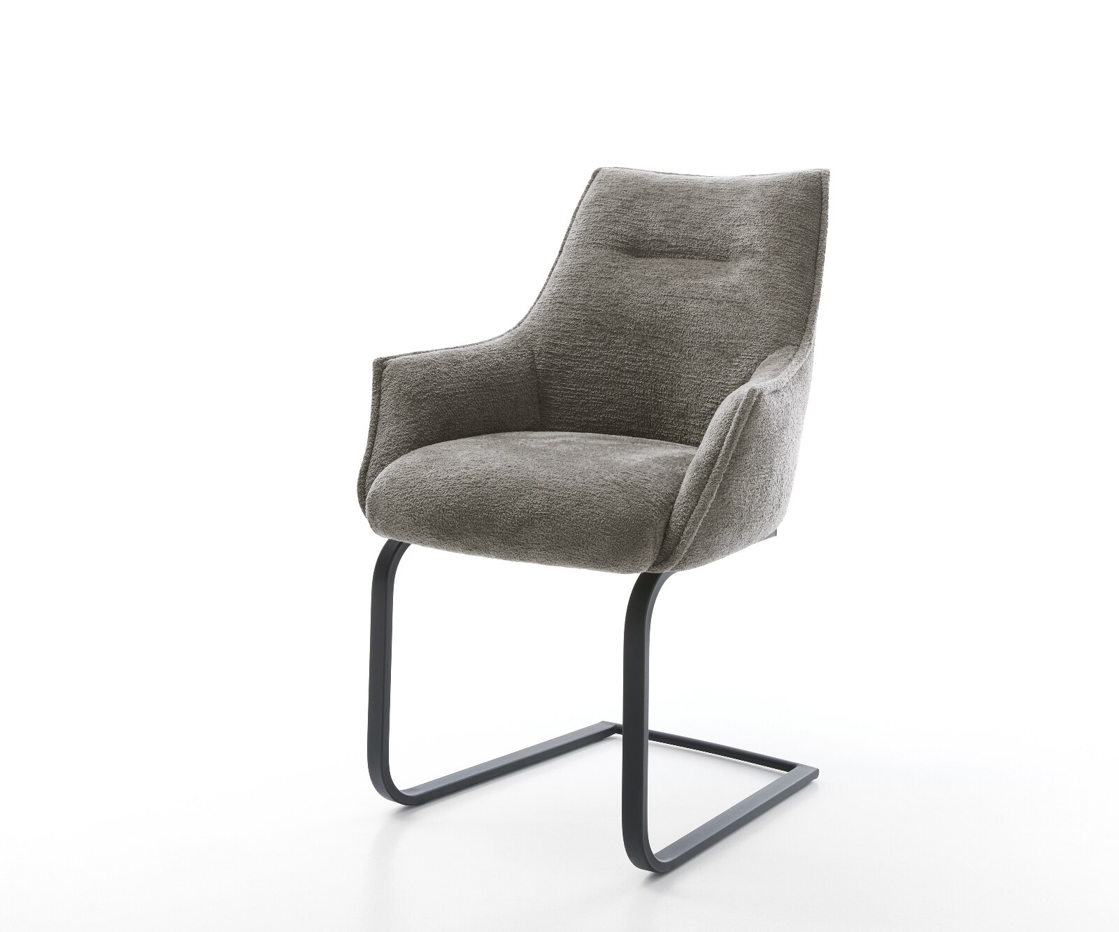 Cantilever Alja-Flex avec accoudoirs bouclé doux couleur boue pied cantilever plat noir resorts ensachés 1