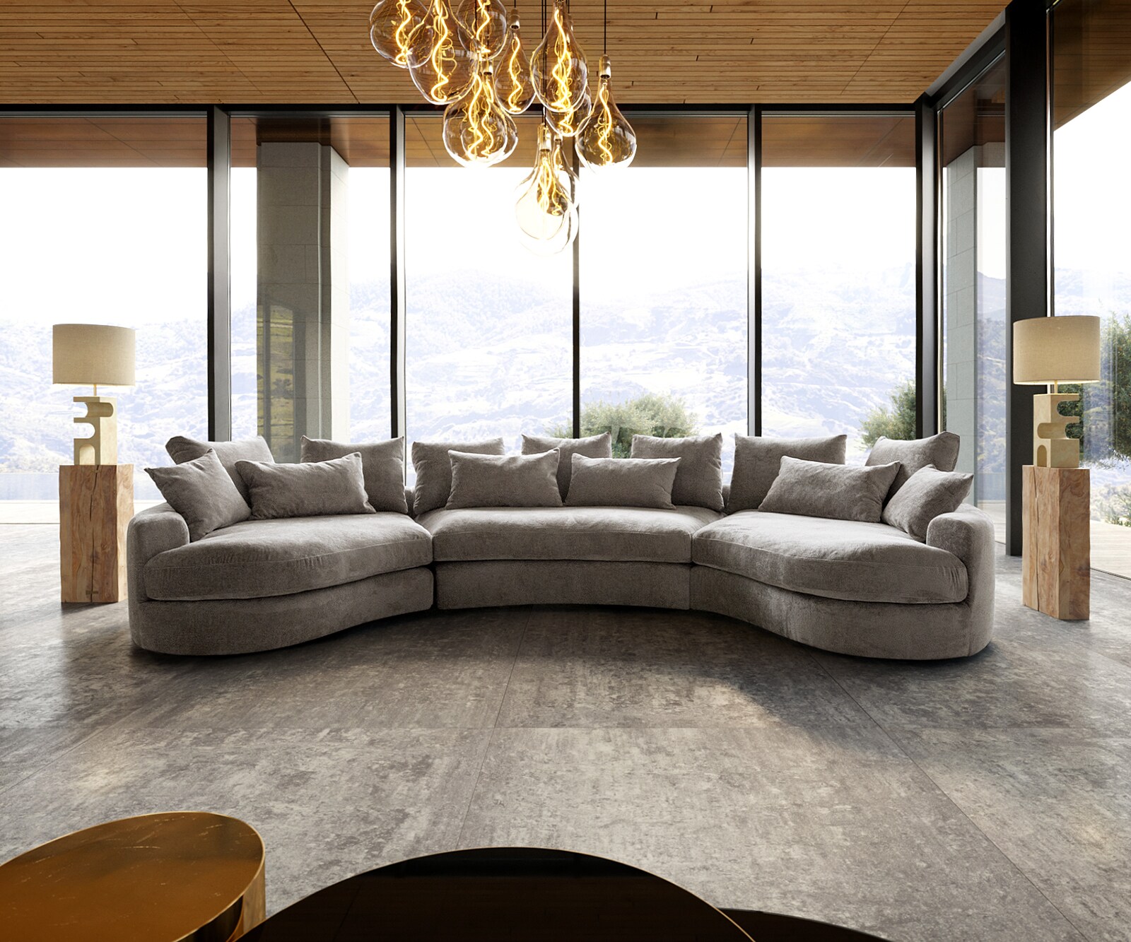 canapé panoramique Estrea couleur taupe 410x155 cm arrondi 2