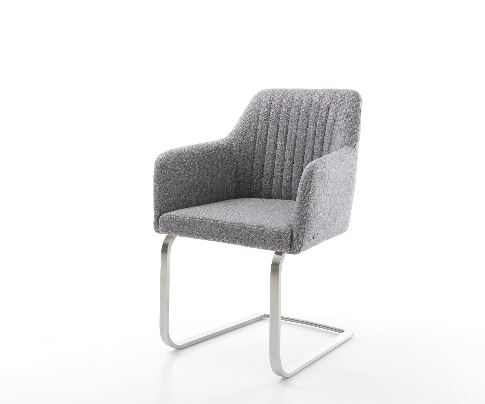 Cantilever Greg-Flex tissu texturé gris clair pied cantilever plat acier inoxydable brossé ressorts ensachés