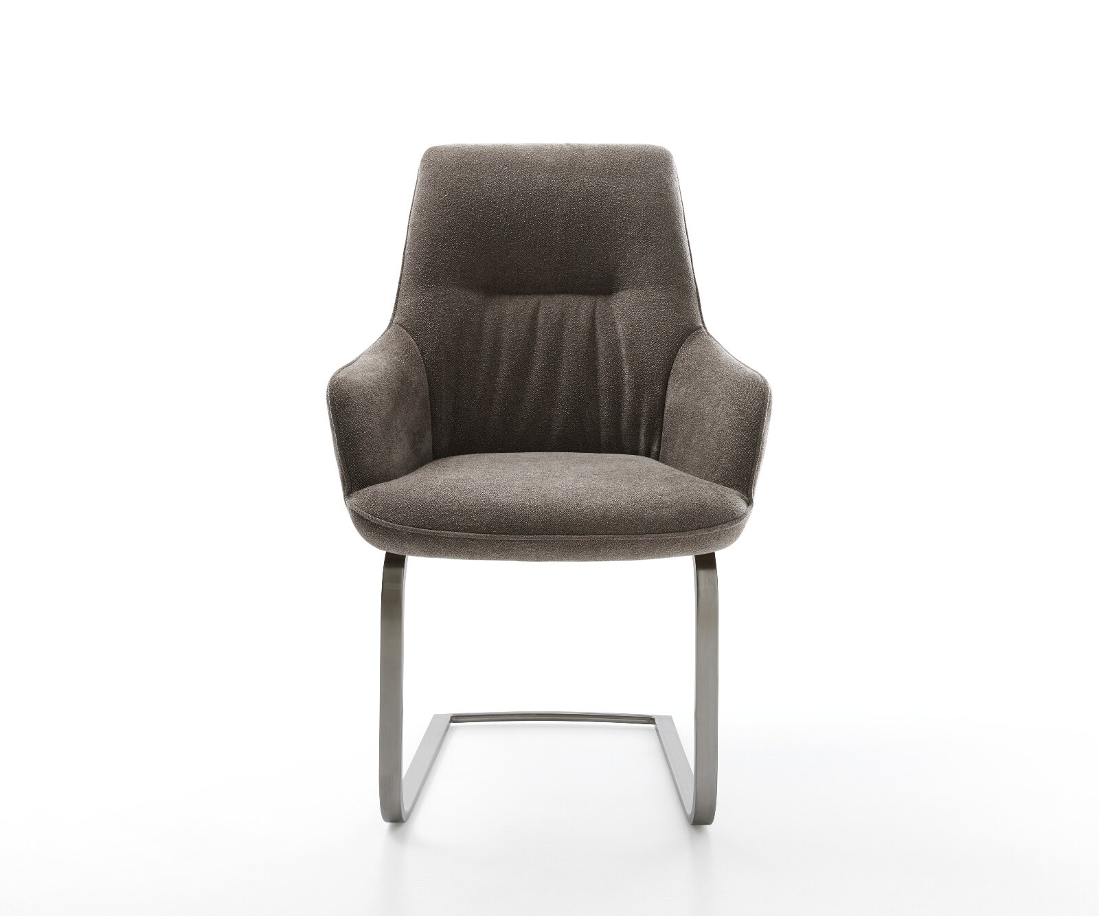 Cantilever Zelia-Flex avec accoudoirs tissu structuré doux taupe pied cantilever plat grafiete ressorts ensachés 1