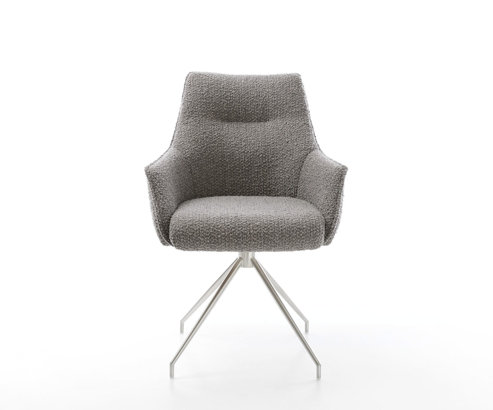 Chaise-pivotante Alja-Flex avec accoudoirs bouclé gris argenté pied croisé conique acier inoxydable brossé pivotement sur 180° ressorts ensachés 2