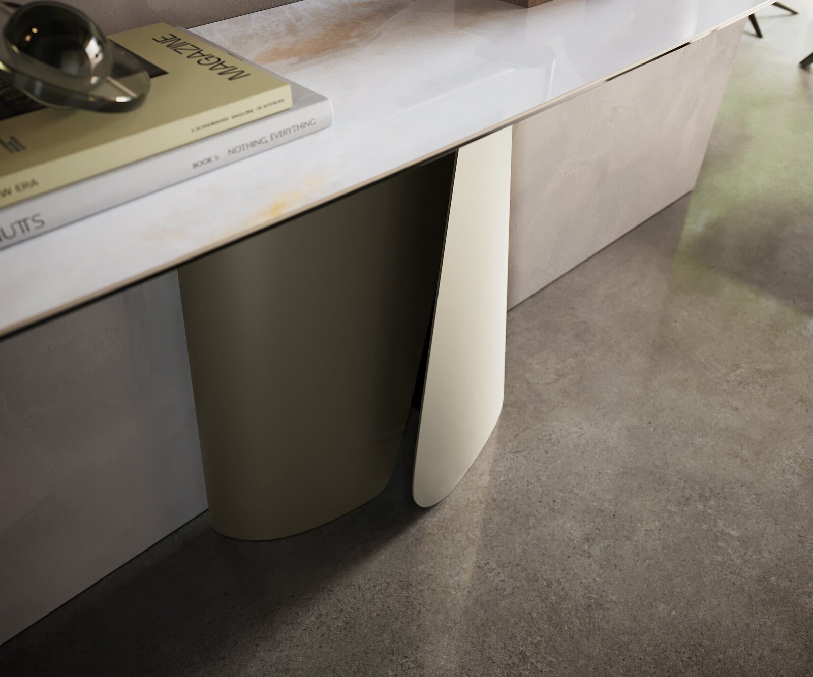 Console Edge forme bateau 180x40 cm Céramique Onyx Pearl Livos Métal Effektfinish Titan 6