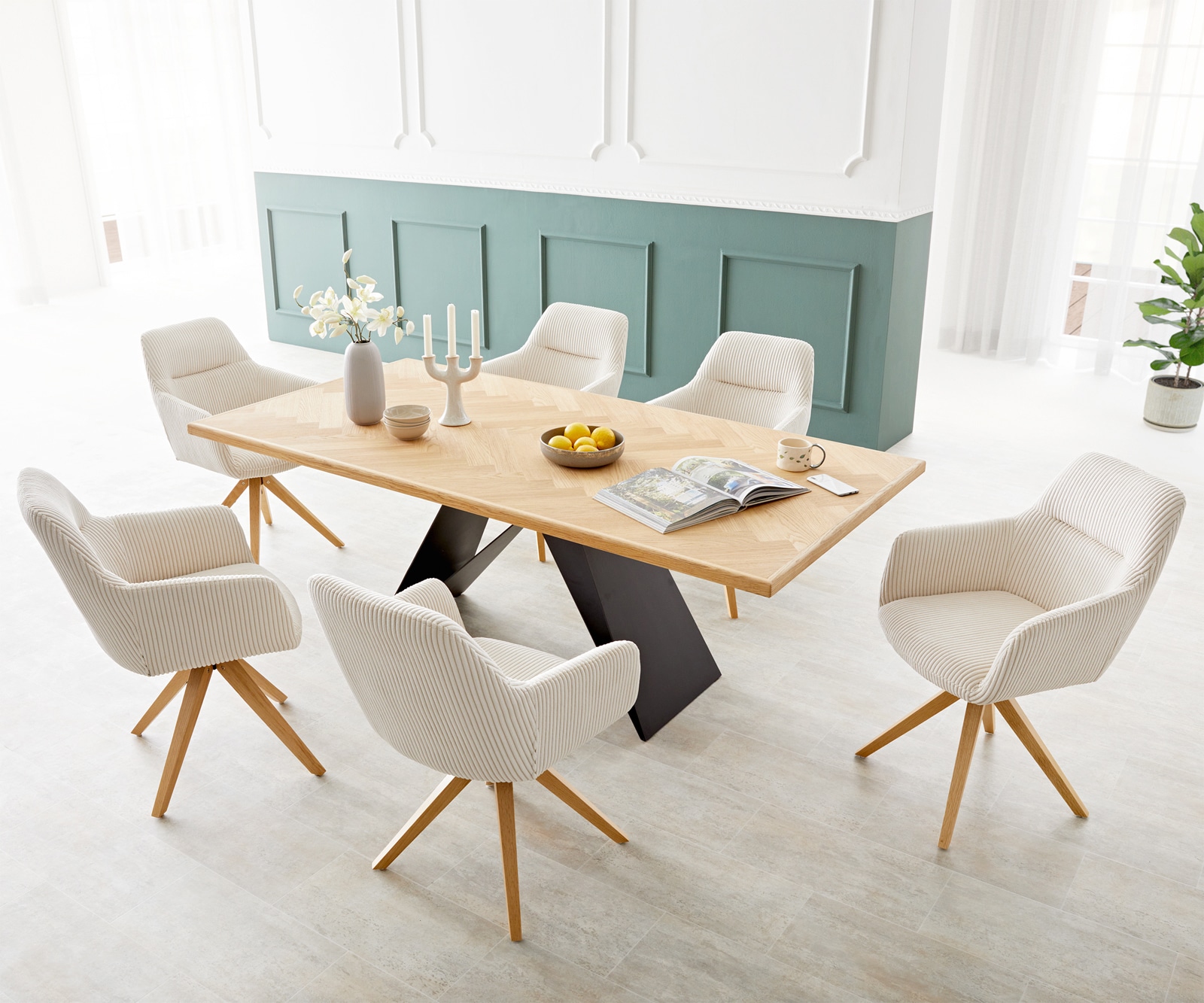 Chaise-de-salle-à-manger Pejo-Flex côtelé beige vintage pied en bois angulaire naturel ressorts ensachés 3 Chaise-de-salle-à-manger Pejo-Flex côtelé beige vintage pied en bois angulaire naturel ressorts ensachés 3