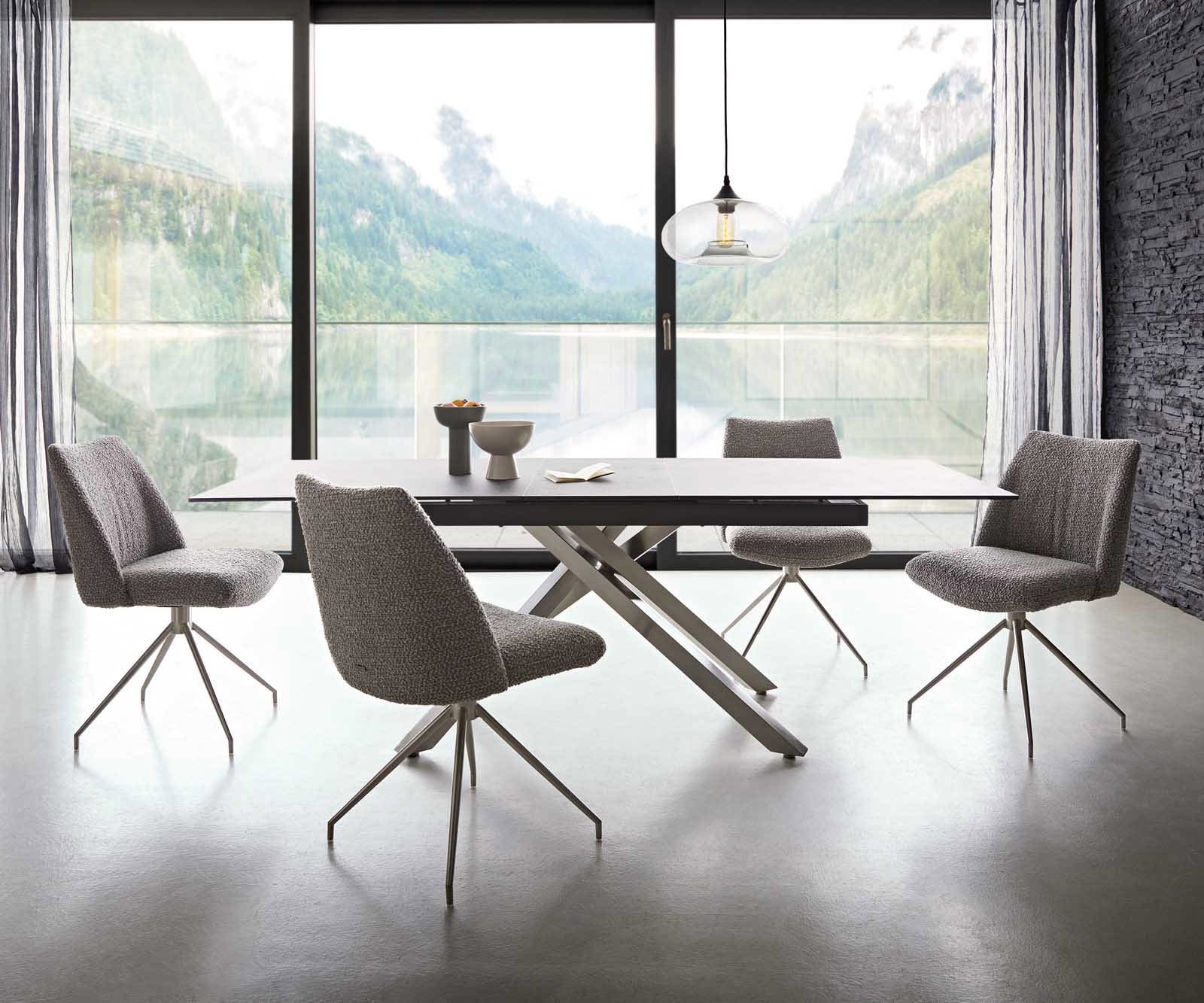 Chaise-pivotante Elso-Flex bouclé gris argenté pied croisé conique acier inoxydable brossé pivotement sur 180° ressorts ensachés 5 Chaise-pivotante Elso-Flex bouclé gris argenté pied croisé conique acier inoxydable brossé pivotement sur 180° ressorts ensachés 5