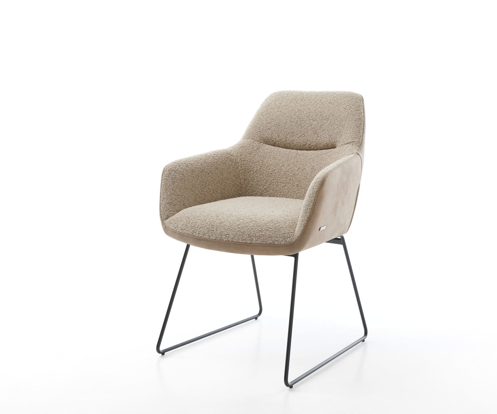 Chaise-de-salle-à-manger Pejo-Flex tissu mixte couleur boue pied trapèze noir ressorts ensachés Chaise-de-salle-à-manger Pejo-Flex tissu mixte couleur boue pied trapèze noir ressorts ensachés