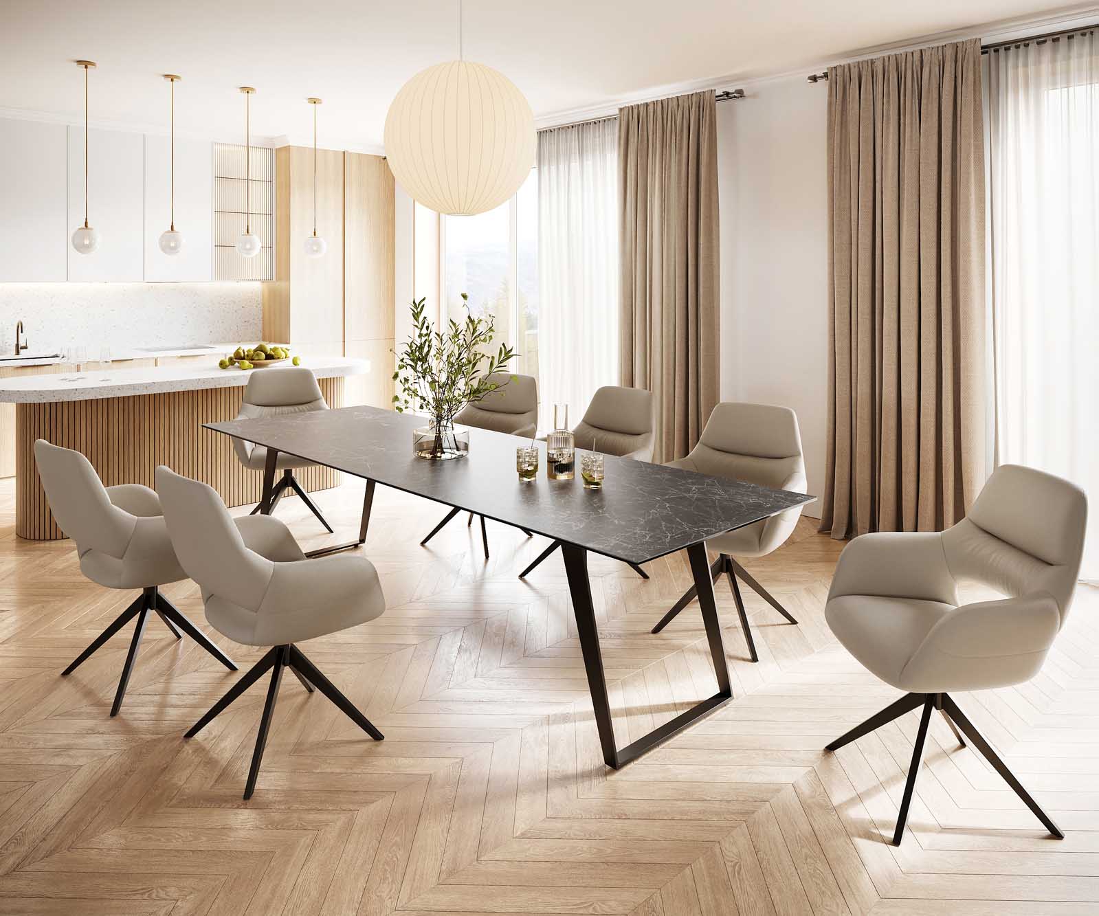 Table-à-manger Edge 300x100 céramique Laminam® nero greco gris métal oblique noir 6