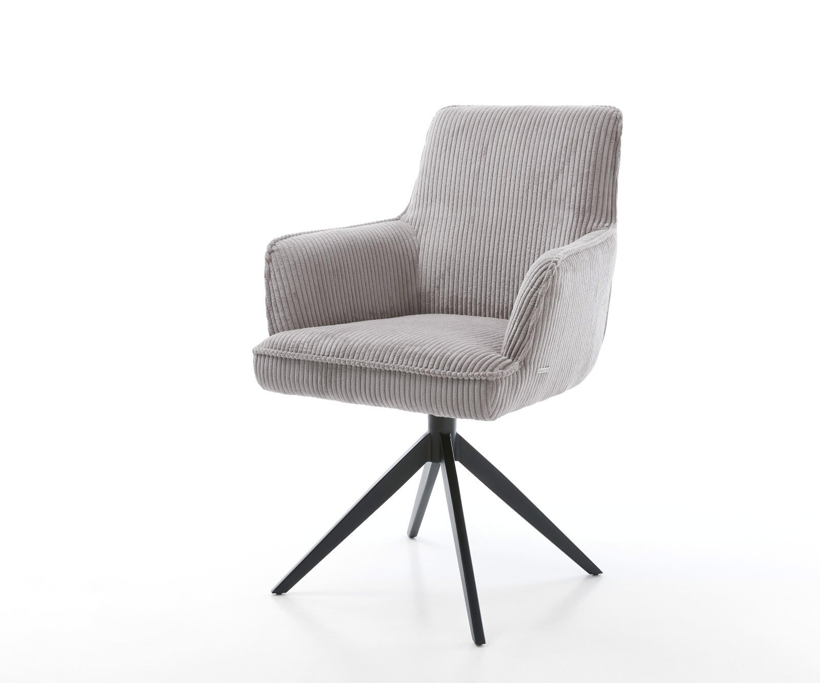 Chaise-pivotante Heira-Flex avec accoudoirs côtelé gris argenté pied croisé large noir pivotement sur 360° ressorts ensachés 1