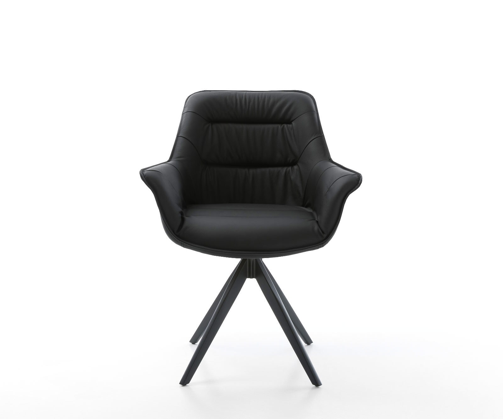 Chaise-de-salle-à-manger Kaira-Flex cuir de vache noir pied croisé angulaire noir 1 Chaise-de-salle-à-manger Kaira-Flex cuir de vache noir pied croisé angulaire noir 1