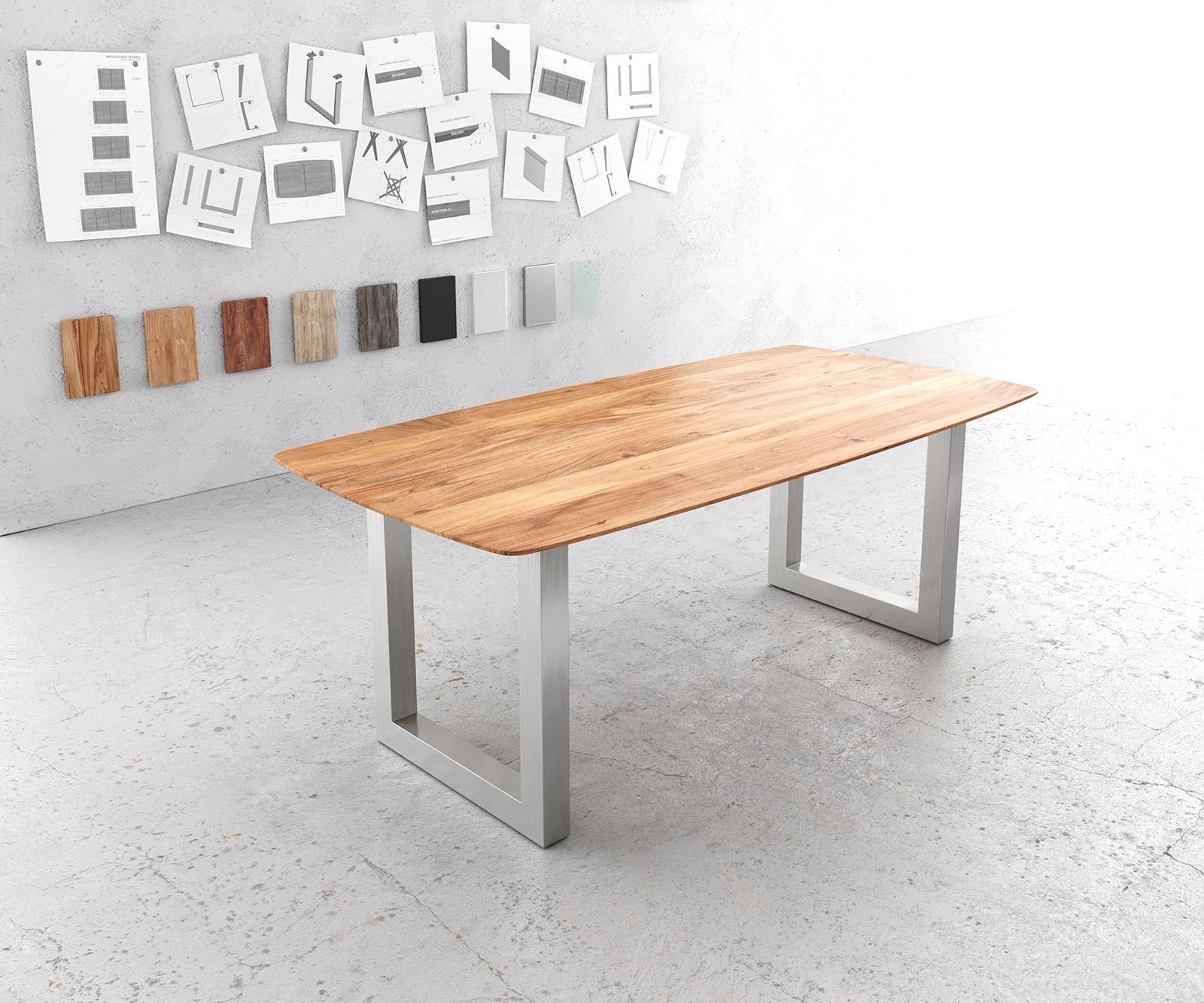 Table à manger Edge Boot 200x100 Acacia Naturel Acier Inoxydable Large Bord Suisse