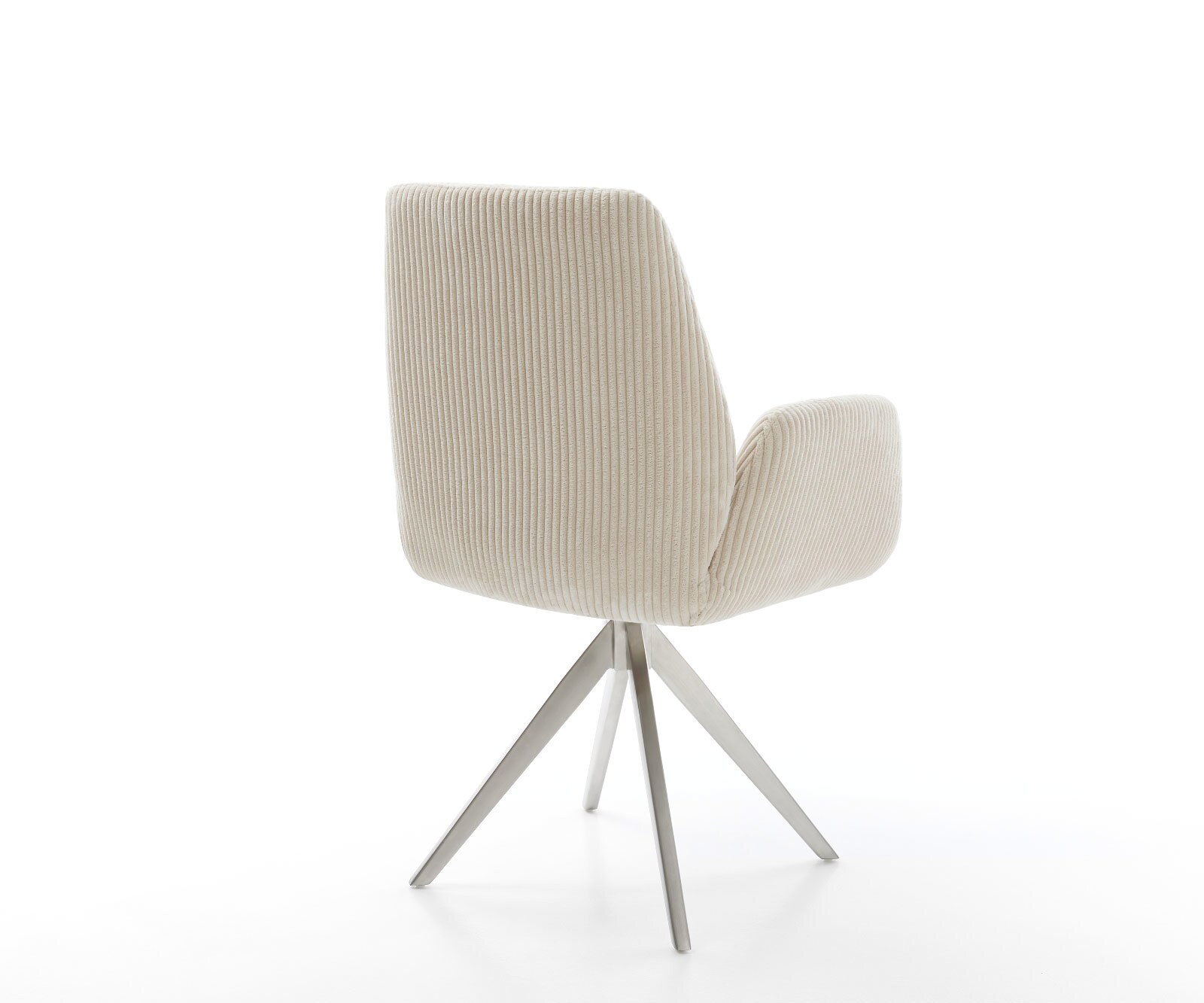 Chaise-de-salle-à-manger Zoa-Flex côtelé beige vintage pied croisé angulaire acier inoxydable brossé ressorts ensachés 4