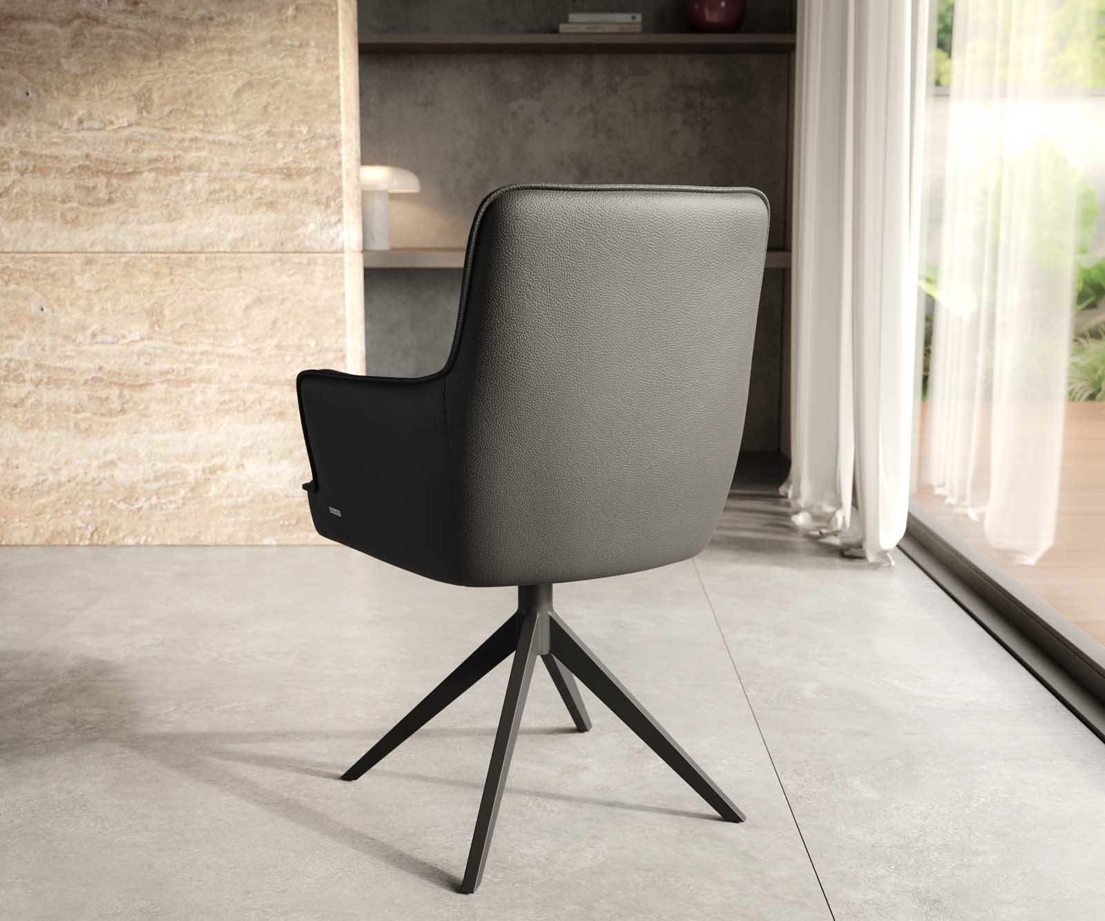 Chaise-pivotante Heira-Flex avec accoudoirs cuir de vache noir pied croisé large noir pivotement sur 360° ressorts ensachés 3 Chaise-pivotante Heira-Flex avec accoudoirs cuir de vache noir pied croisé large noir pivotement sur 360° ressorts ensachés 3